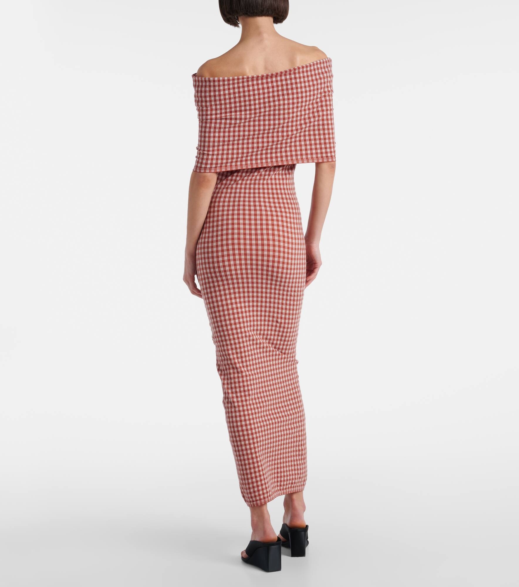 Checked off-shoulder midi dress - 3