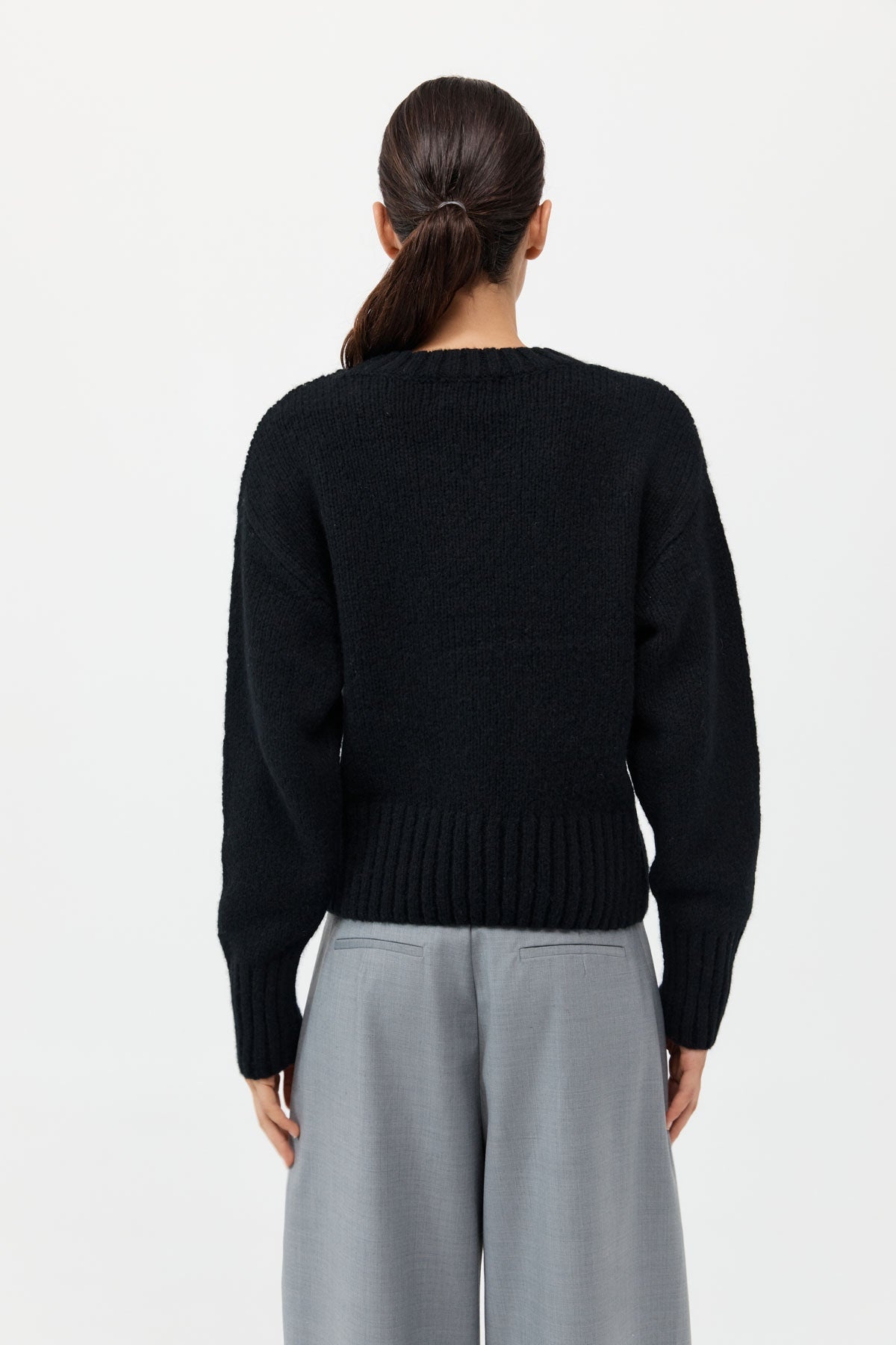 Wool Cashmere Blend Sweater - Black - 5
