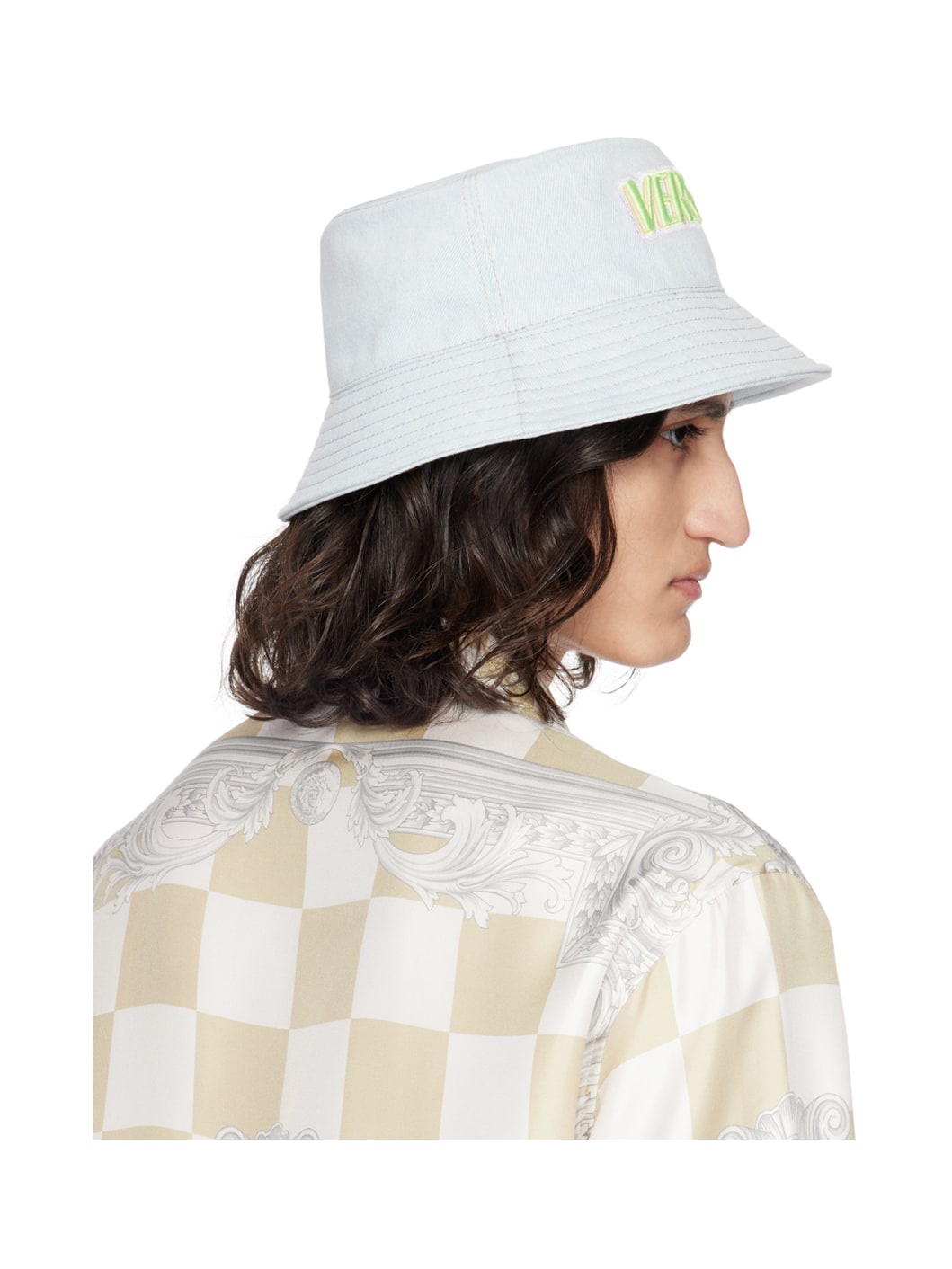 Blue Embroidered Denim Hat - 3