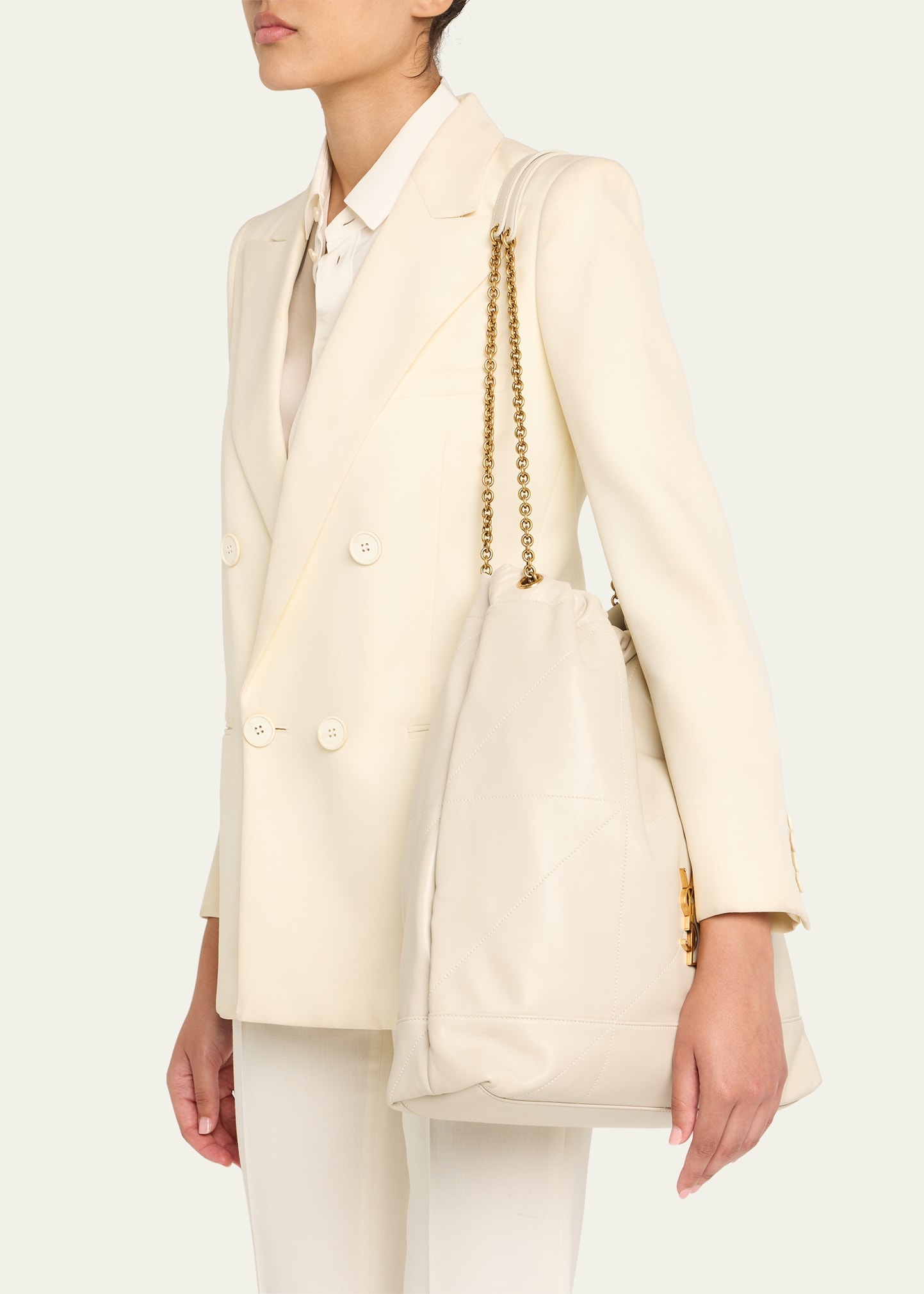Jamie Large Pochon YSL Shoulder Bag in Quilted Lambskin Leather - 2