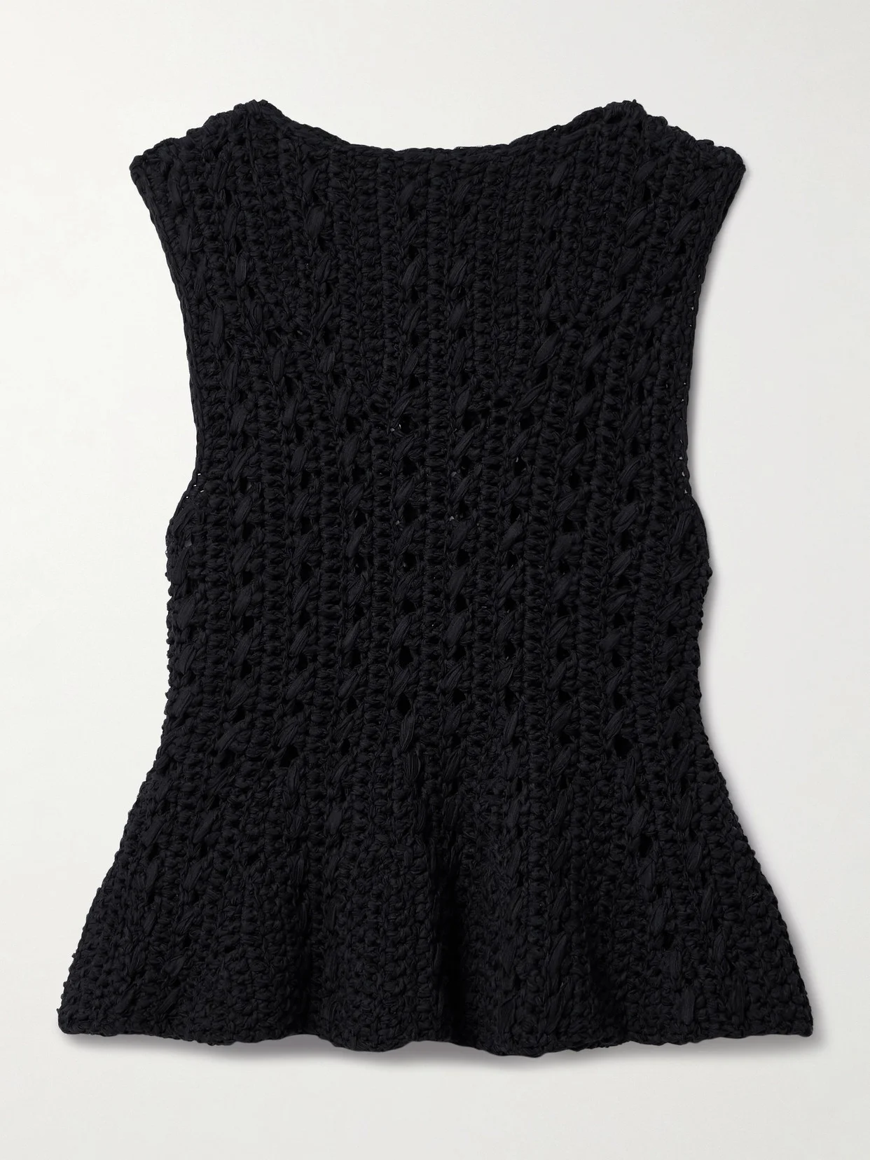 Yuka Open-knit Cotton-blend Peplum Tank - 1