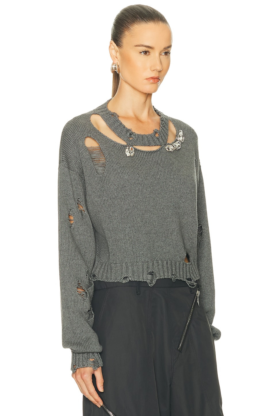 Distressed Crystal Crewneck Sweater - 2