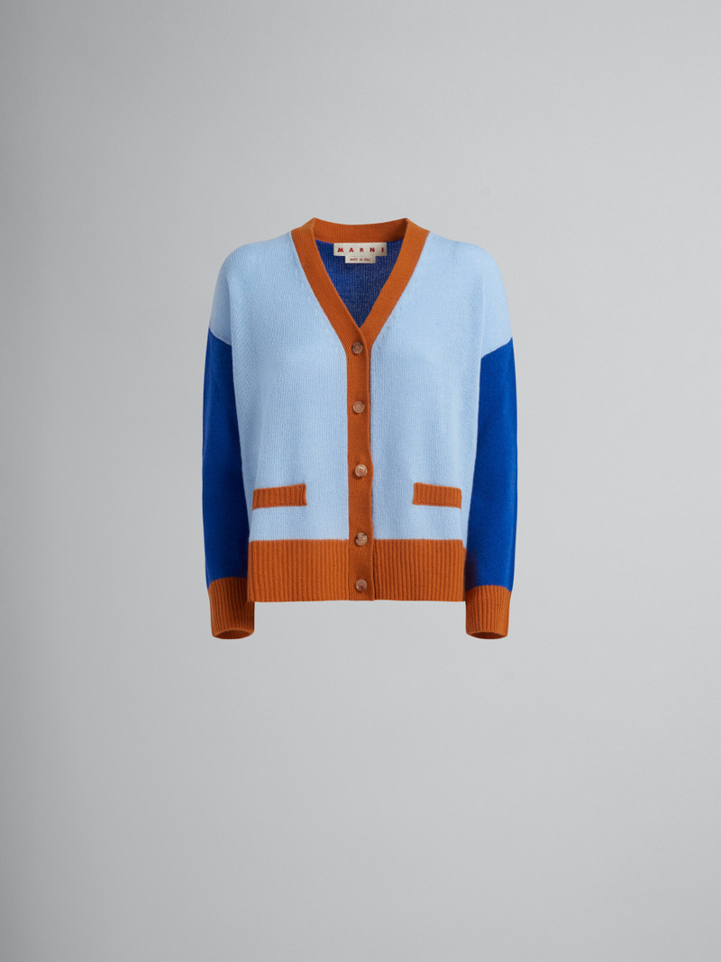 COLOR BLOCK WHITE LIGHT BLUE CASHMERE CARDIGAN 1