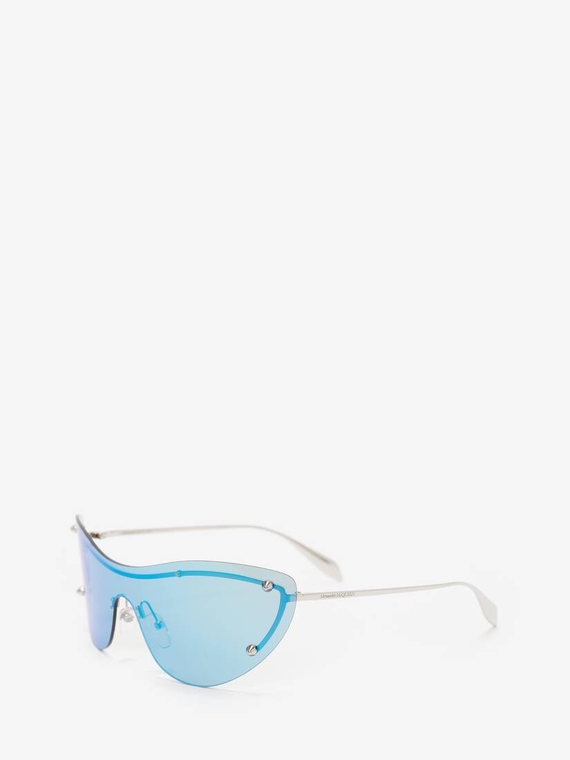 Women's Spike Studs Cat-eye Mask Sunglasses in Blue/silver - 2