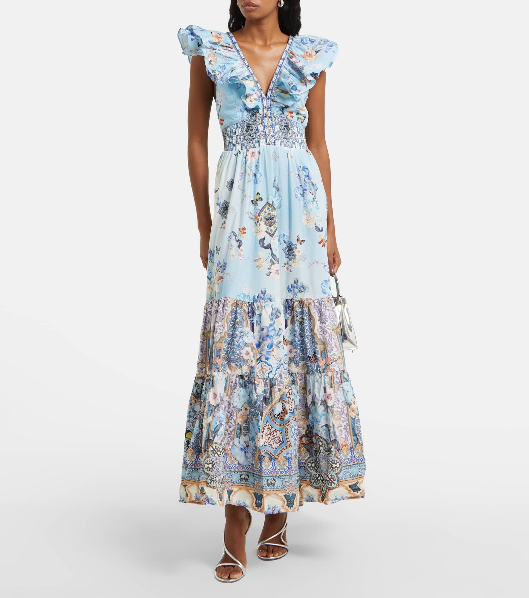 Shirred floral cotton maxi dress - 2