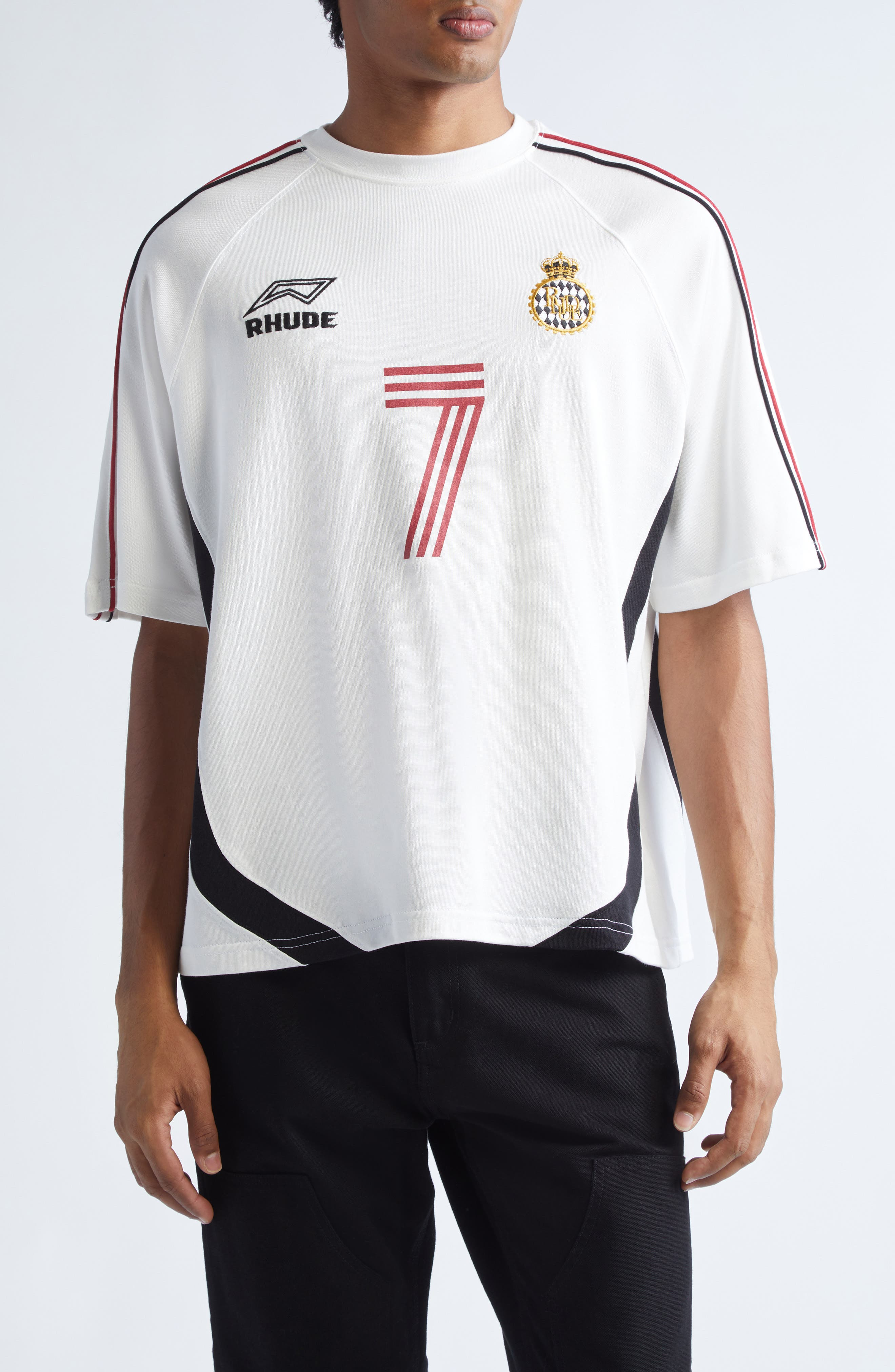Rhude Lundun Soccer Jersey in White /Black /Red 3113 at Nordstrom - 1