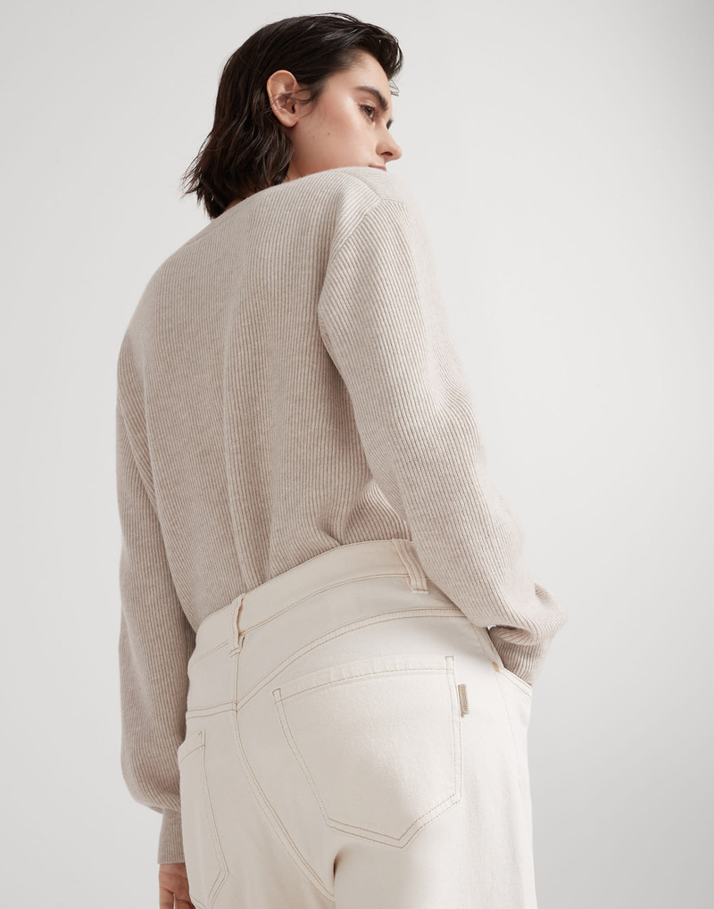 Garment-dyed comfort denim loose trousers with shiny tab 3