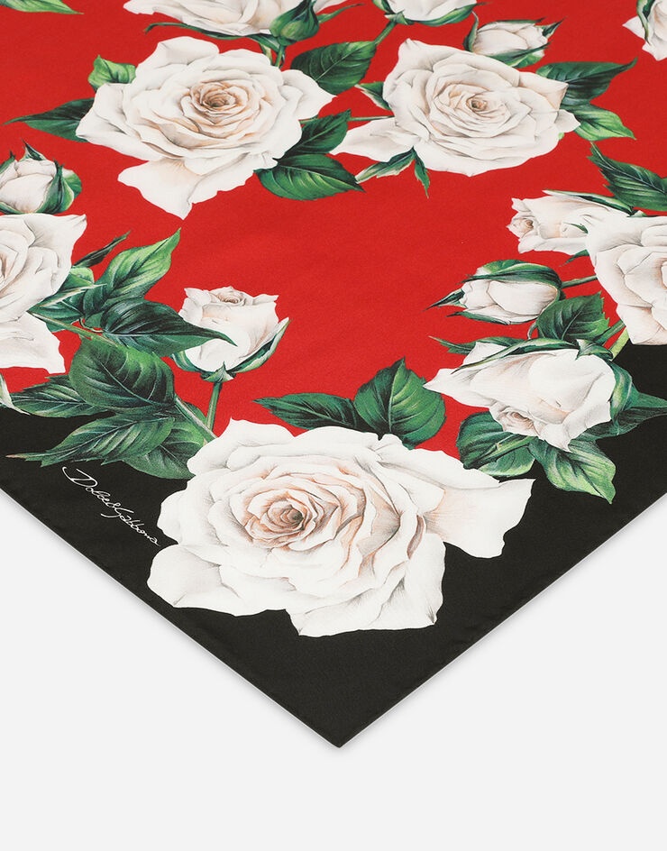 Twill scarf with white rose print (70 x 70) - 3