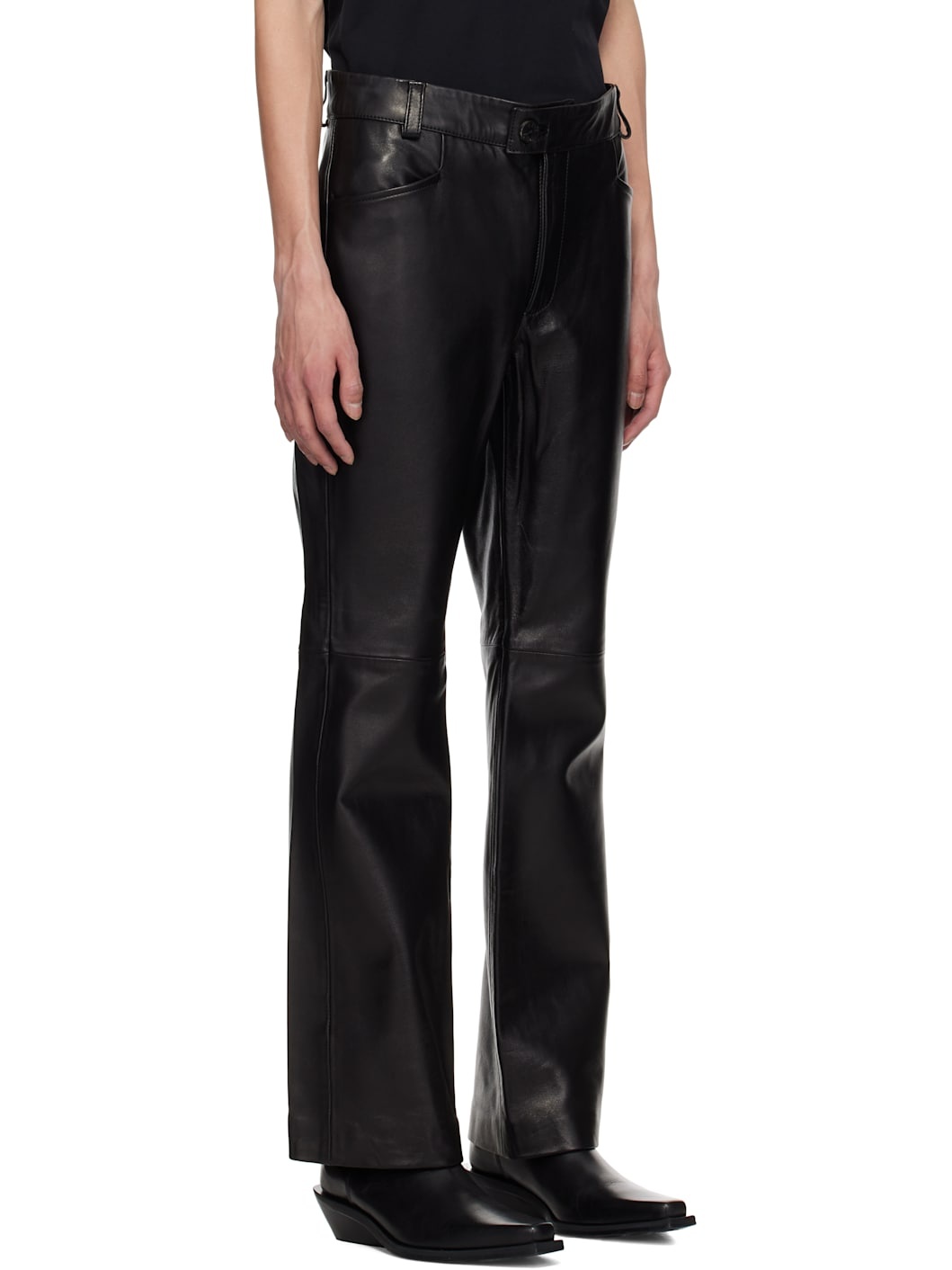 Black Flare Leather Pants - 2