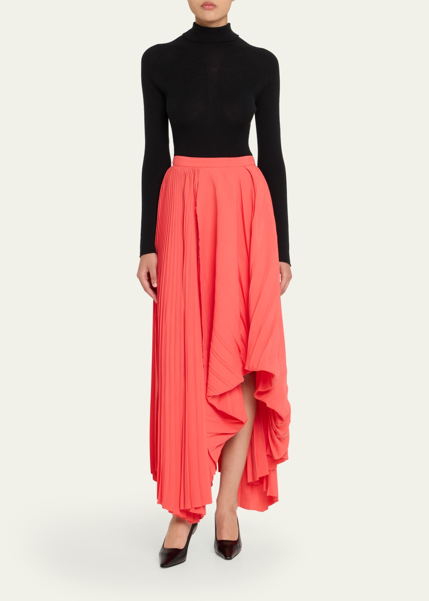 Pleated Asymmetric Draped Midi Skirt - 2