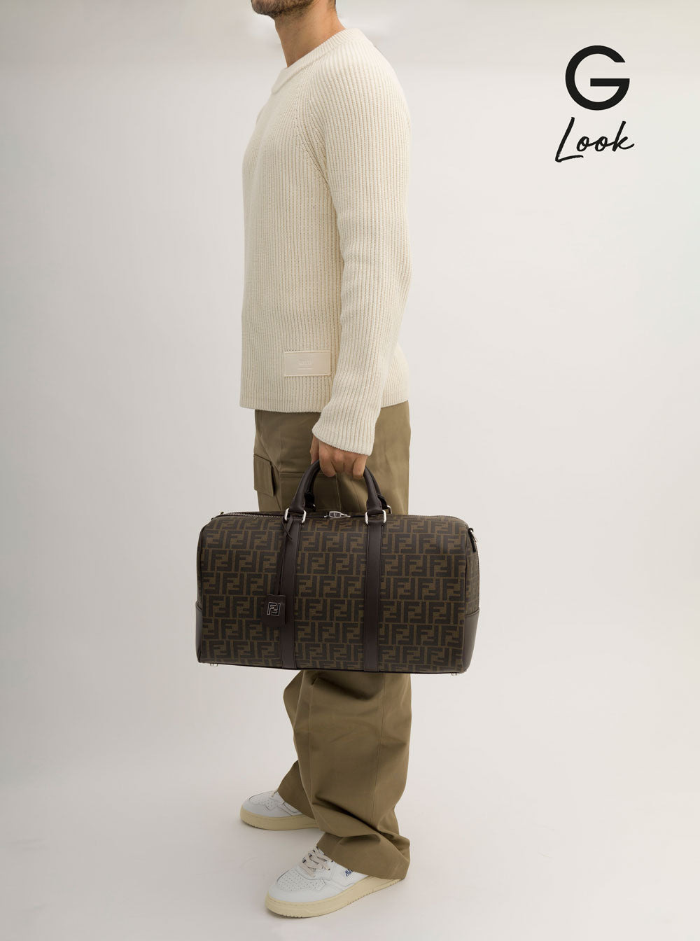 Fendi Men 'Large Duffle' Brown Travel Bag With Ff Motif In Fabric Man - 6