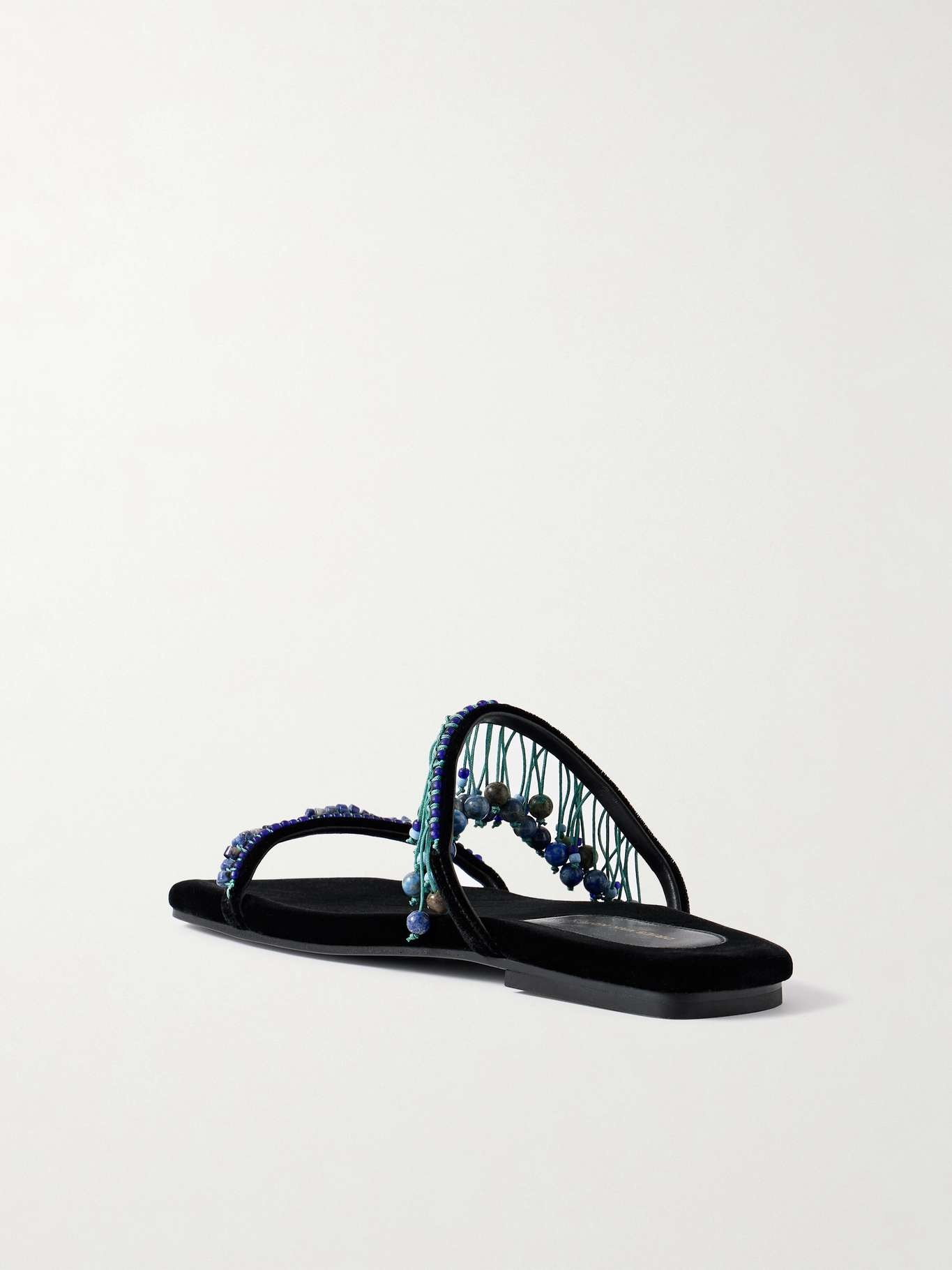 Fringed bead-embellished velvet sandals - 3