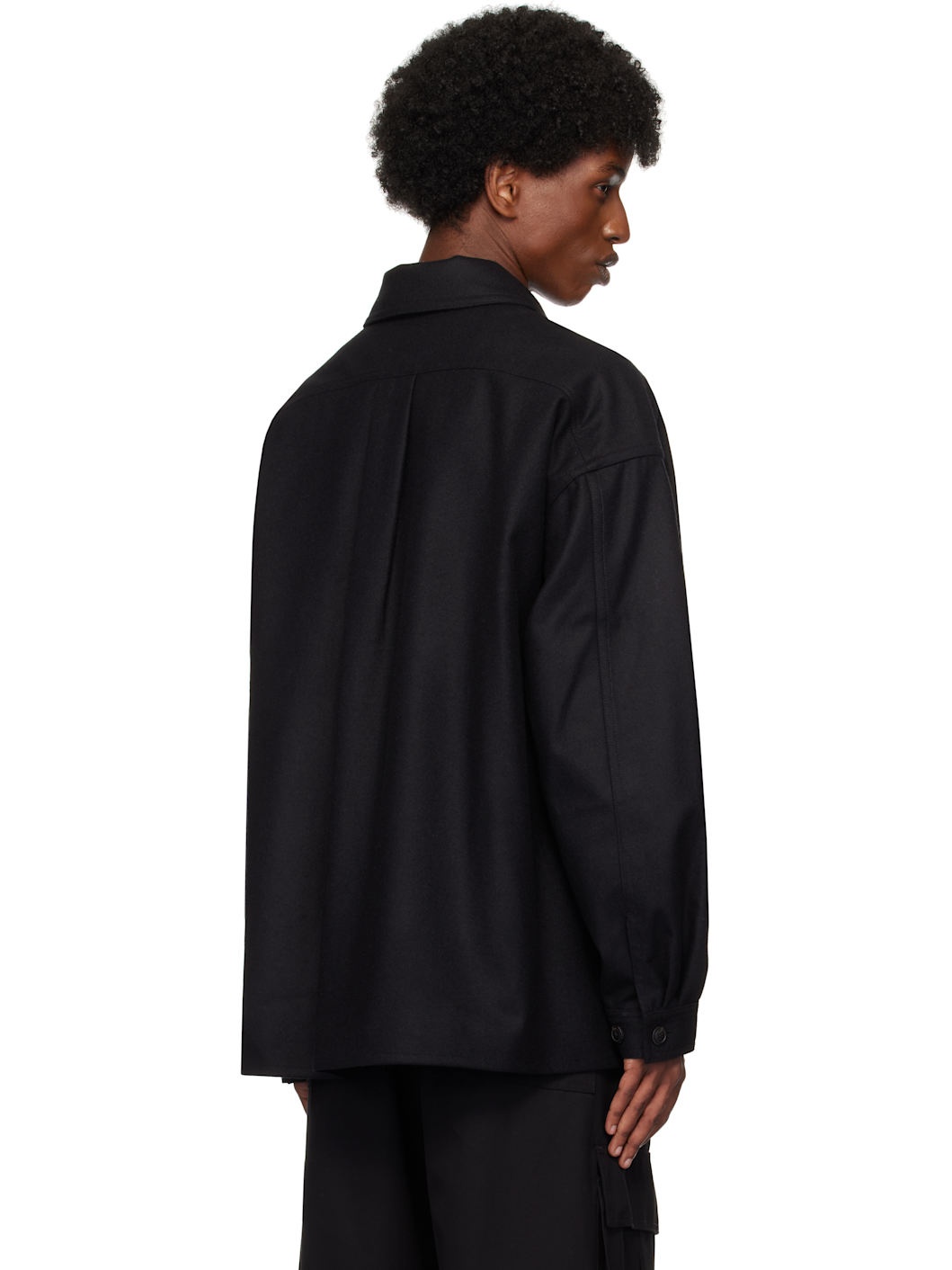 Black Flannel Wool Workwear Shirt - 3
