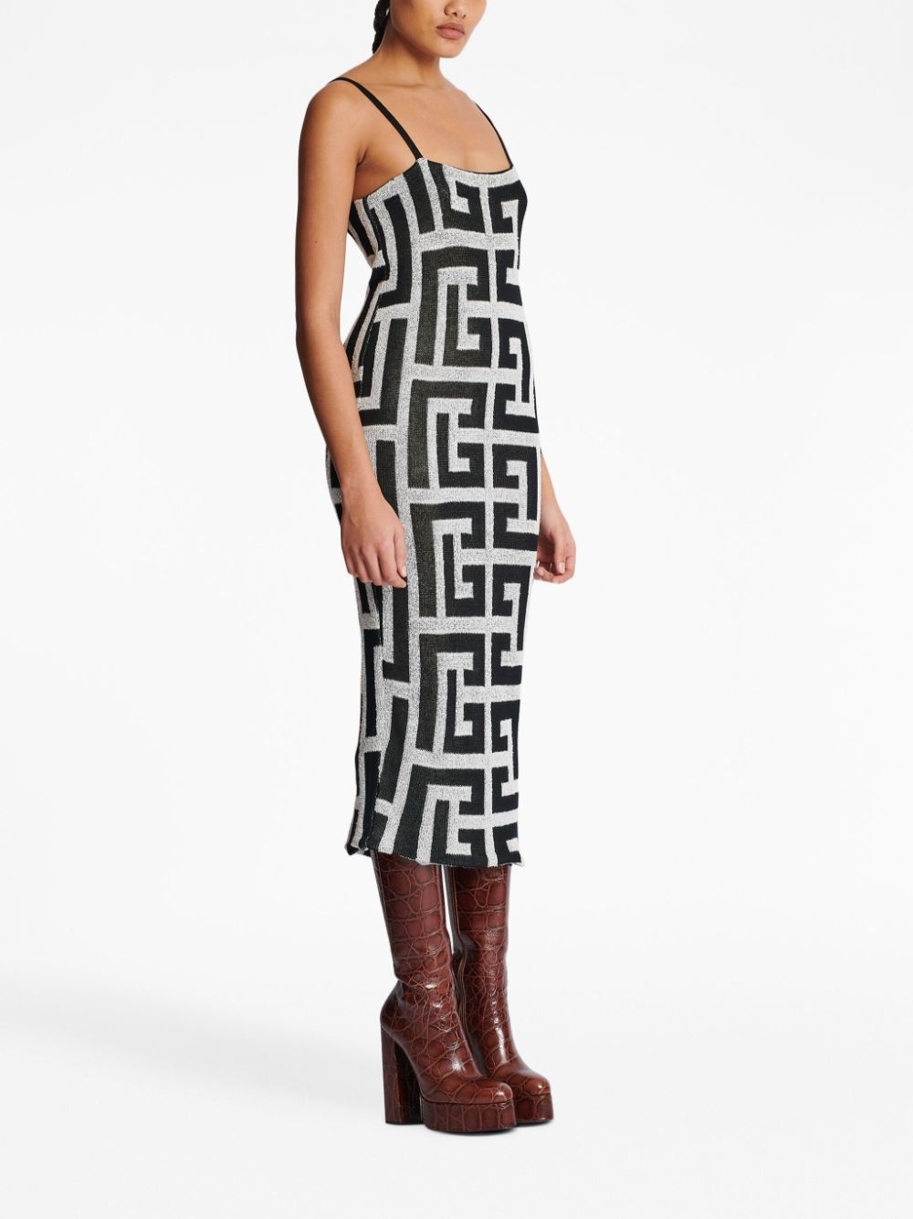 monogram-jacquard midi dress - 3