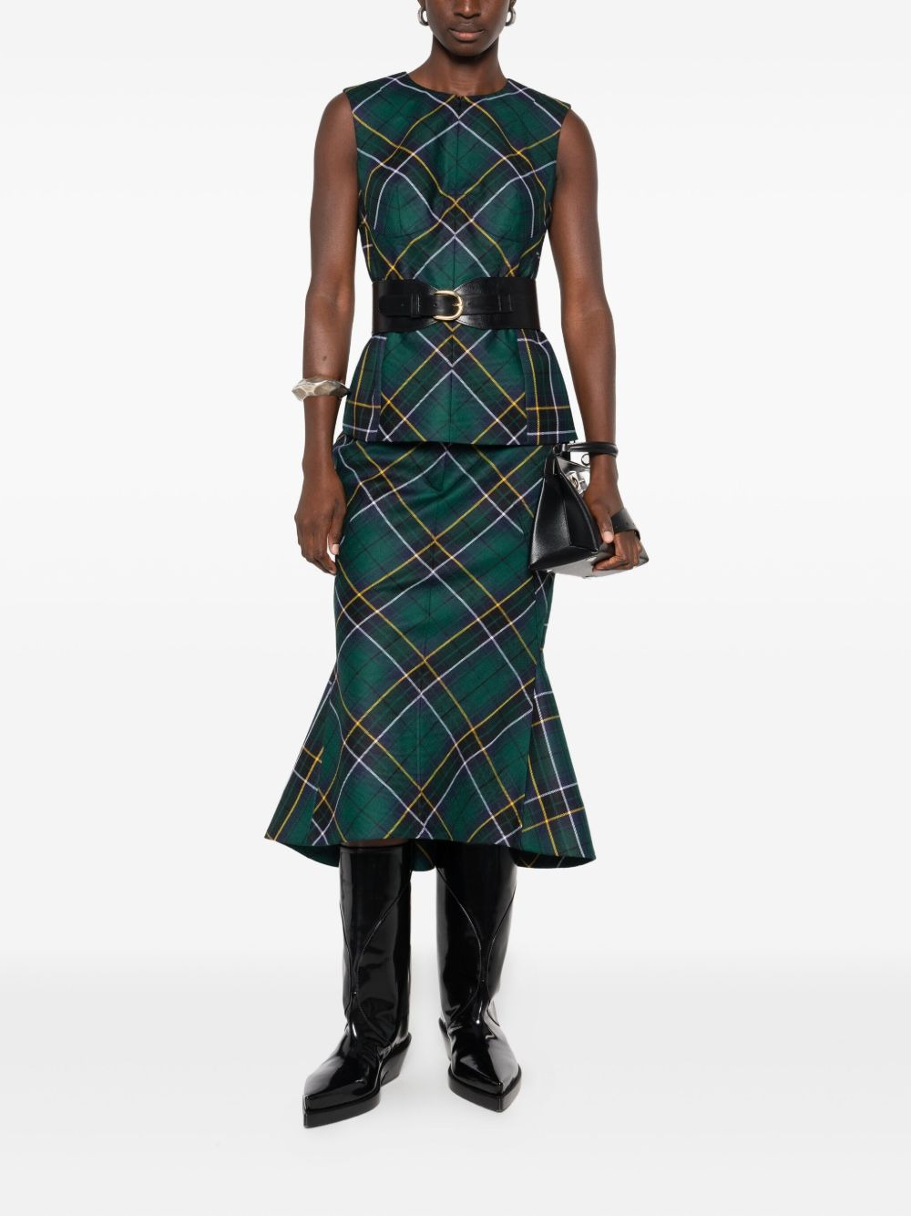 kickback-detail plaid skirt - 2