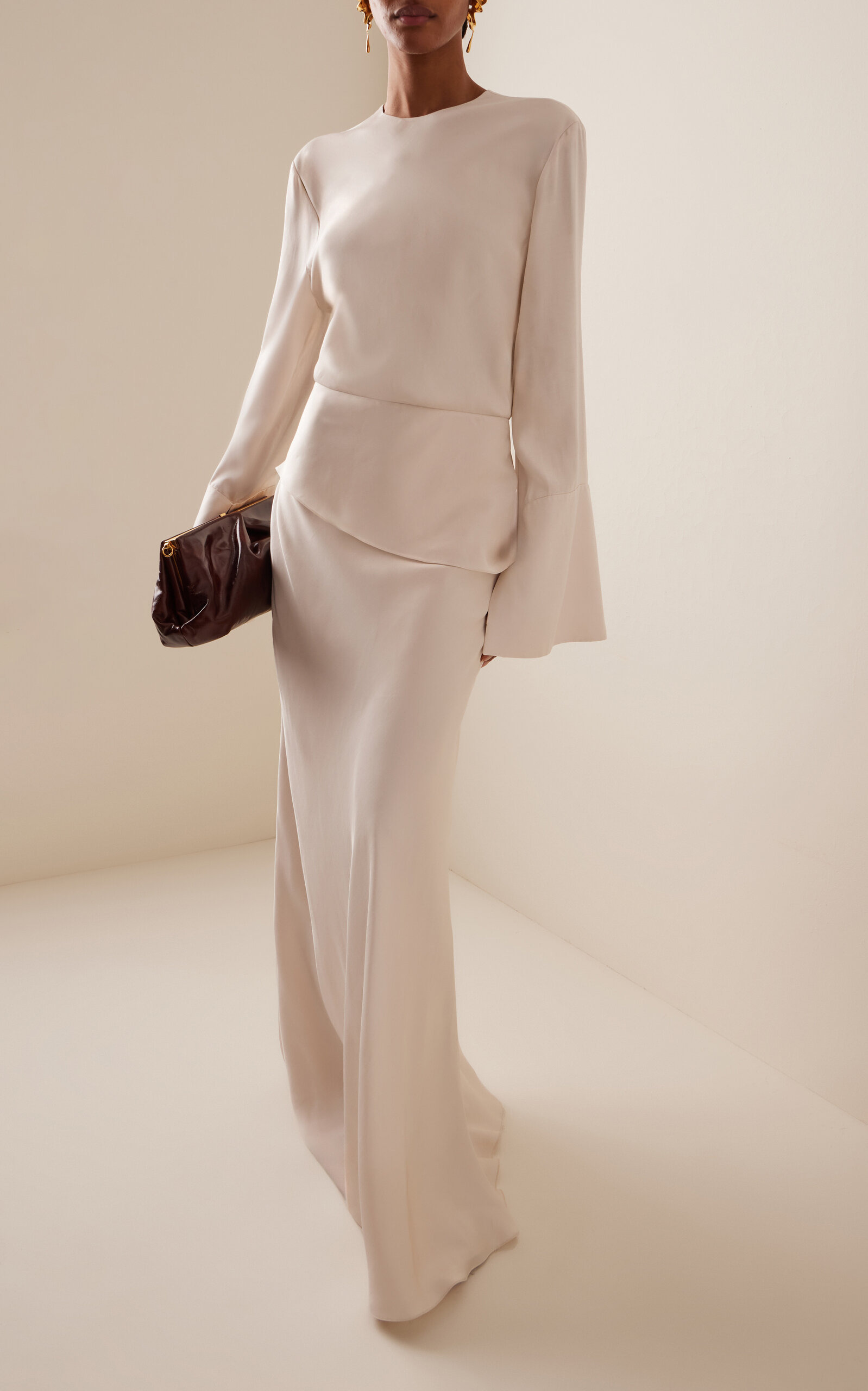 The Violet Tiered Fluid Twill Maxi Dress off-white - 2