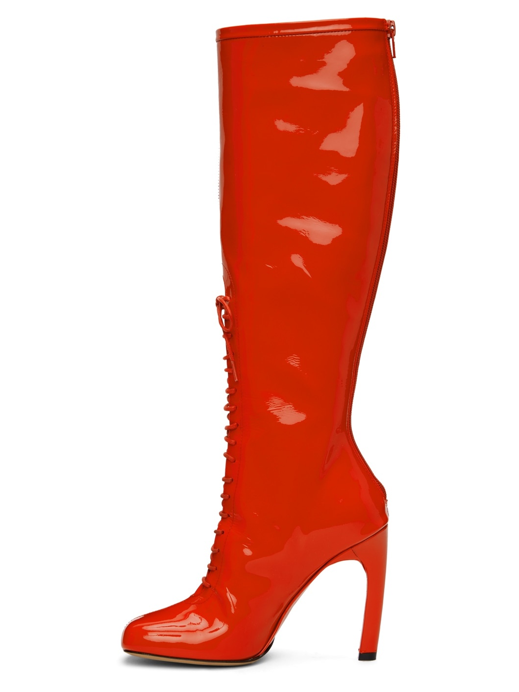 Red Lace-Up Tall Boots - 3