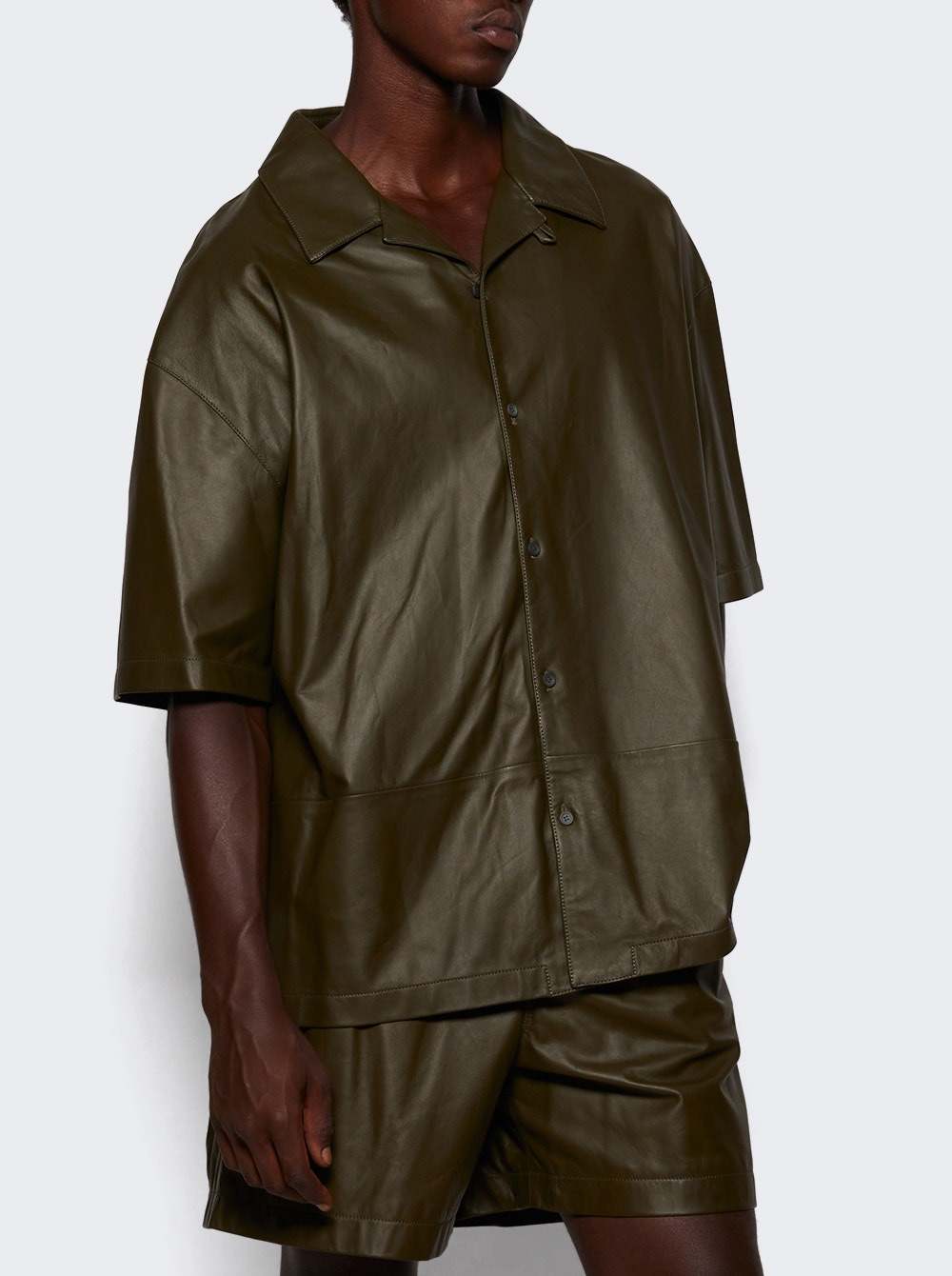 Nappa Lambskin Short Sleeve Shirt Khaki Green - 2