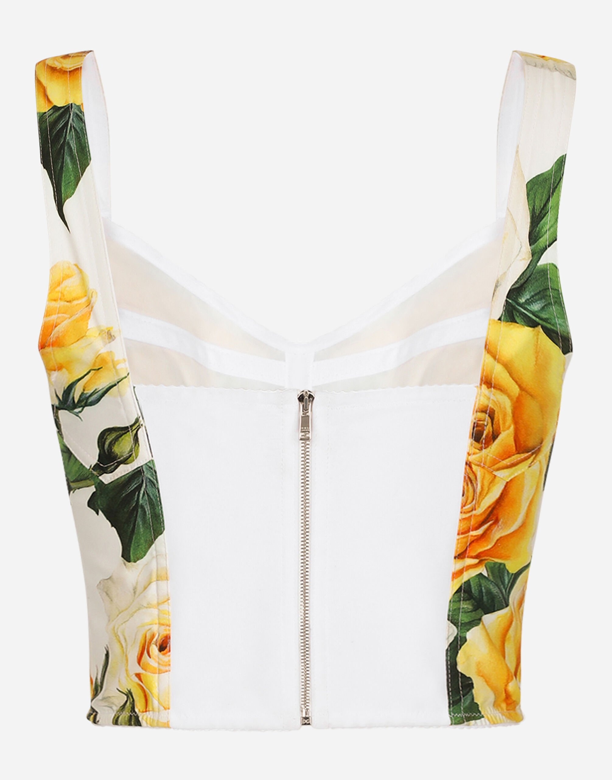 Cotton corset top with yellow rose print - 2