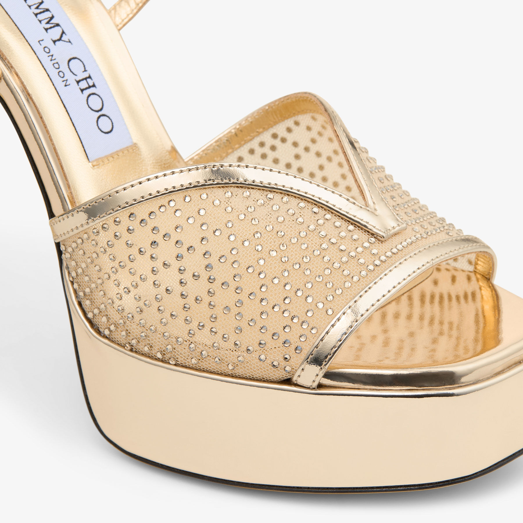 Karli Platform 125
Gold Illusion Crystal Mesh and Liquid Metal Leather Sandals - 3
