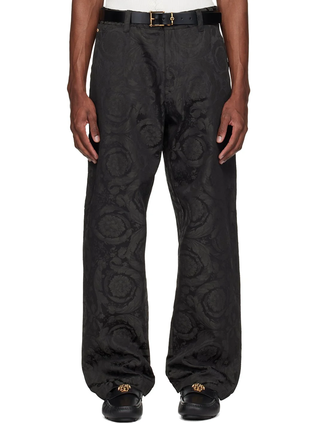 Black Jacquard Cotton Carpenter Trousers - 1