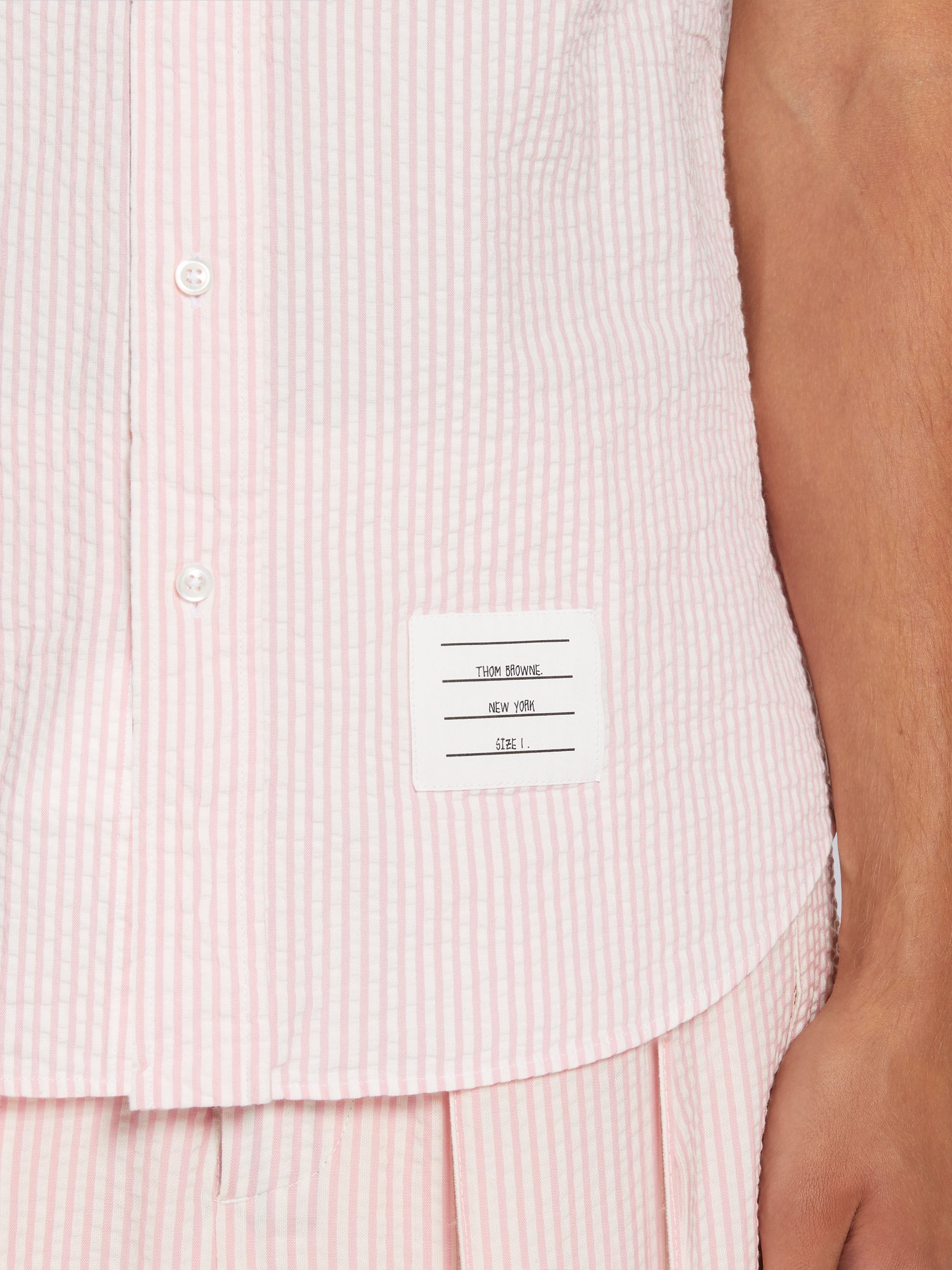 Light Pink Seersucker Grosgrain Cuff Point Collar Straight Fit Short Sleeve Shirt - 6
