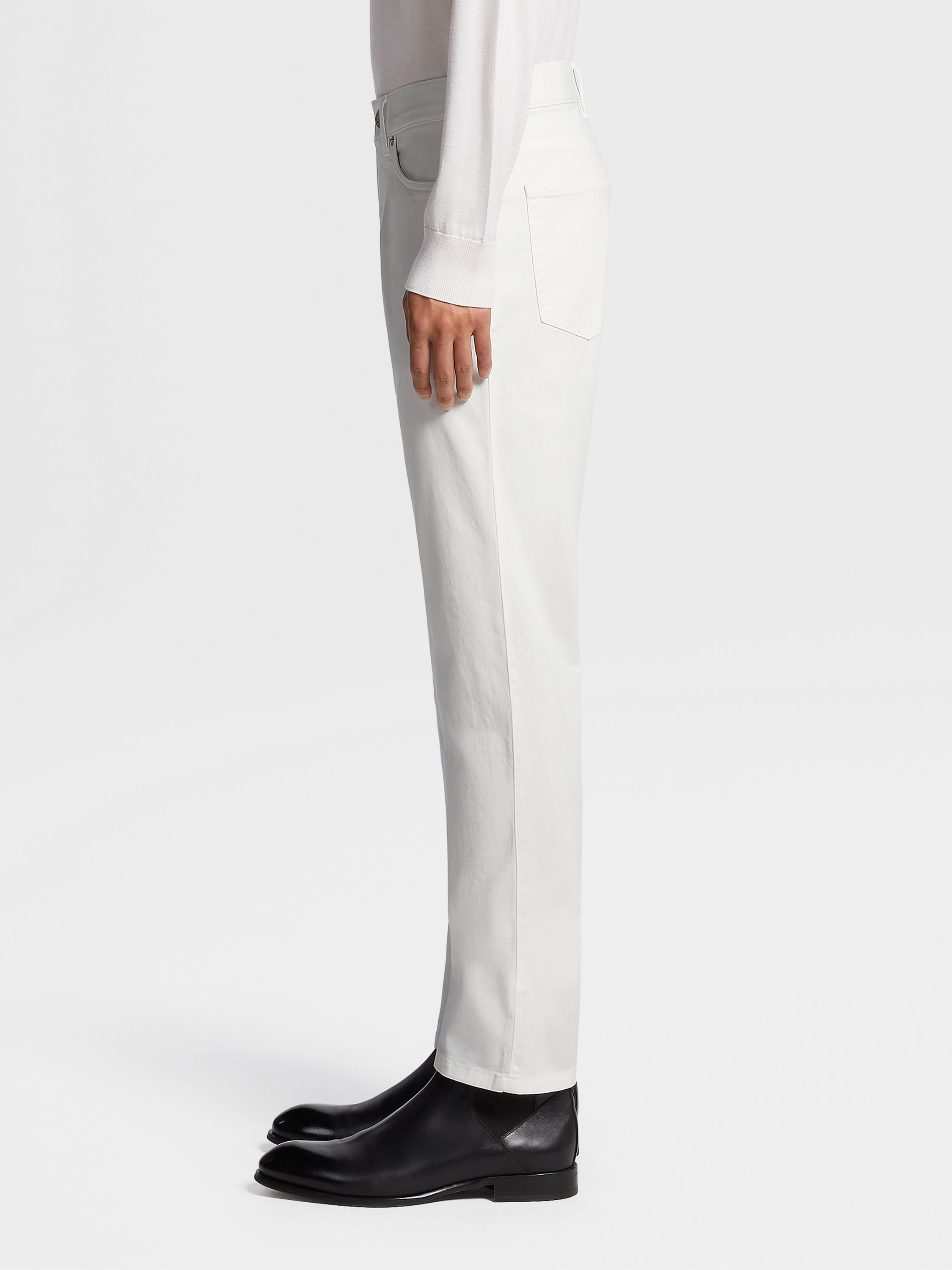 WHITE STRETCH COTTON ROCCIA JEANS - 4