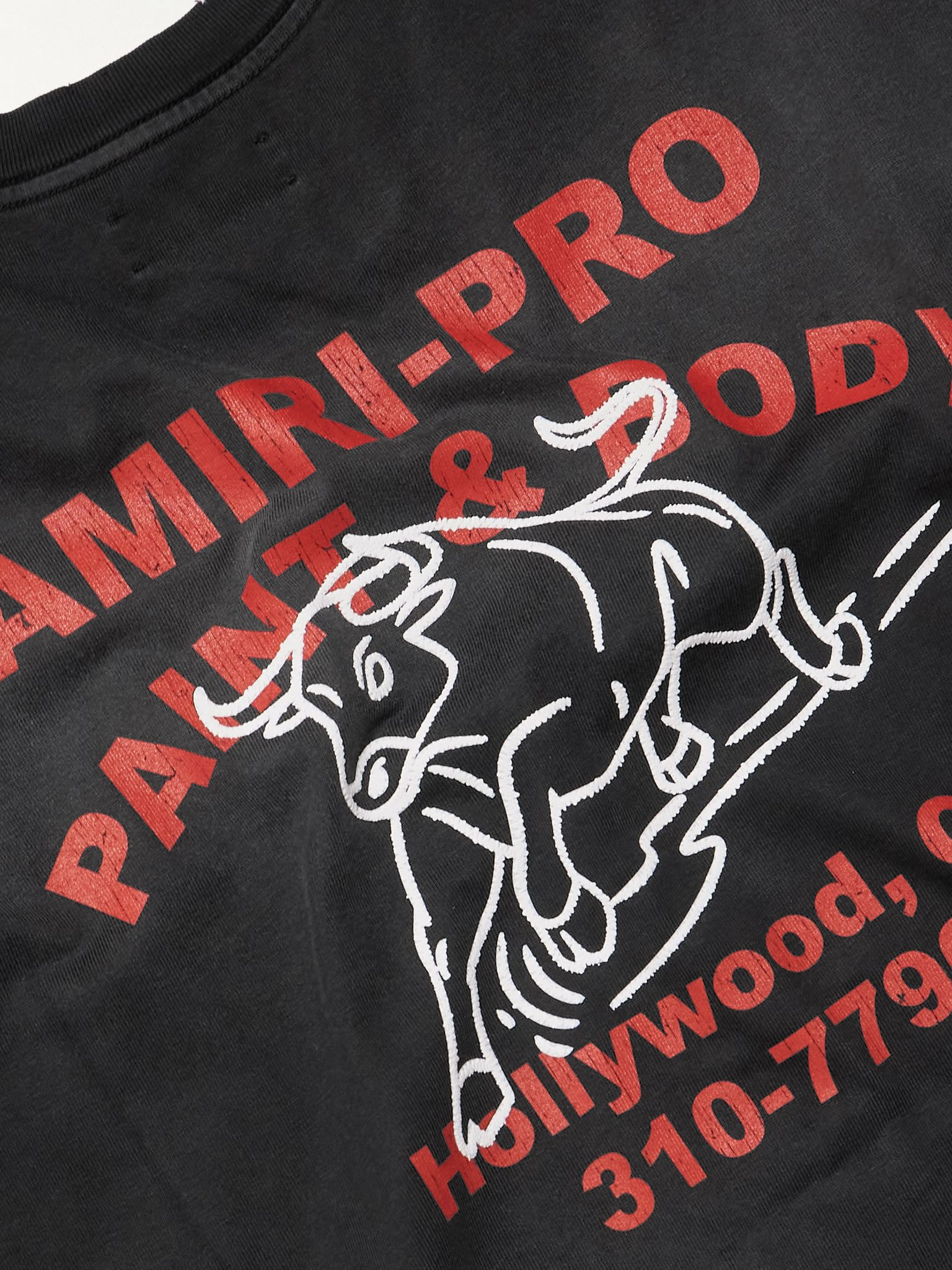 Bull Oversized Printed Distressed Cotton-Jersey T-Shirt Black - 4