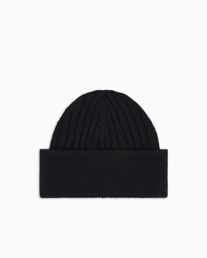 EMPORIO ARMANI RIBBED WOOL BEANIE WITH EA SIGNATURE EMBROIDERY outlook