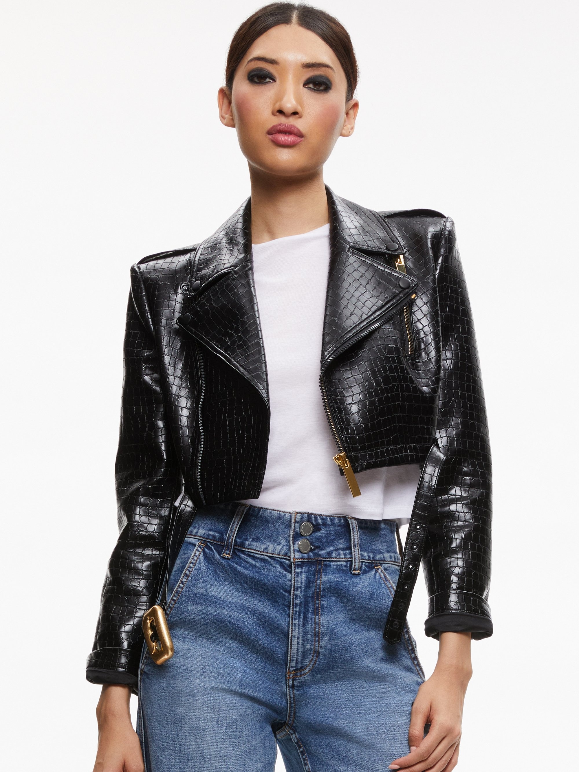KRISHNA CROPPED MOTO VEGAN LEATHER JACKET - 1
