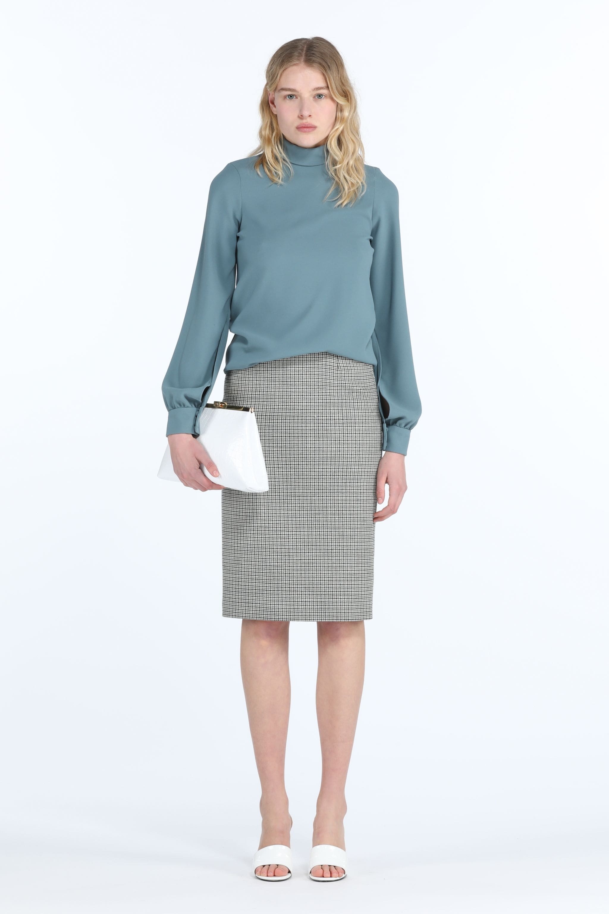 CHECKED TAILORED PENCIL SKIRT - 4