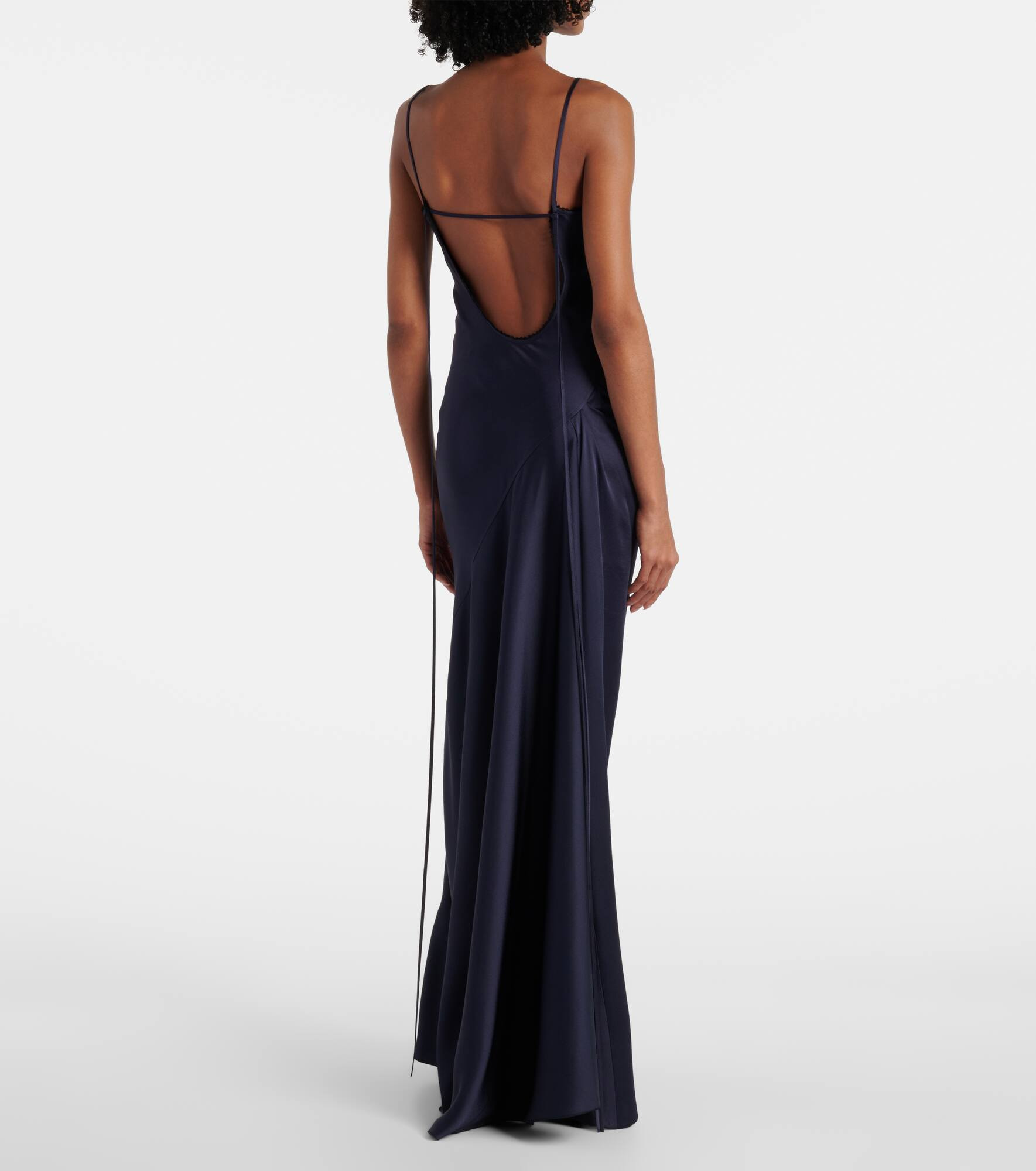Lace-trimmed satin maxi dress - 3