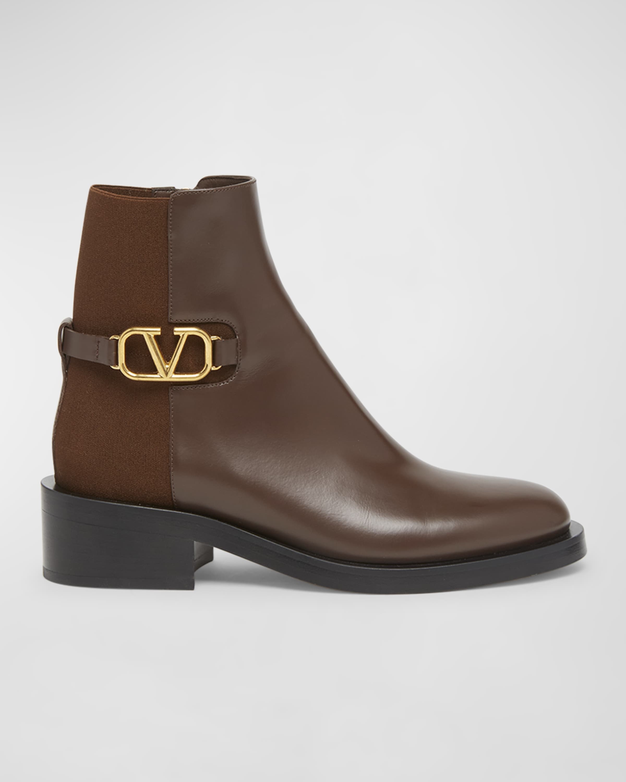 VLogo Leather Zip Booties - 1