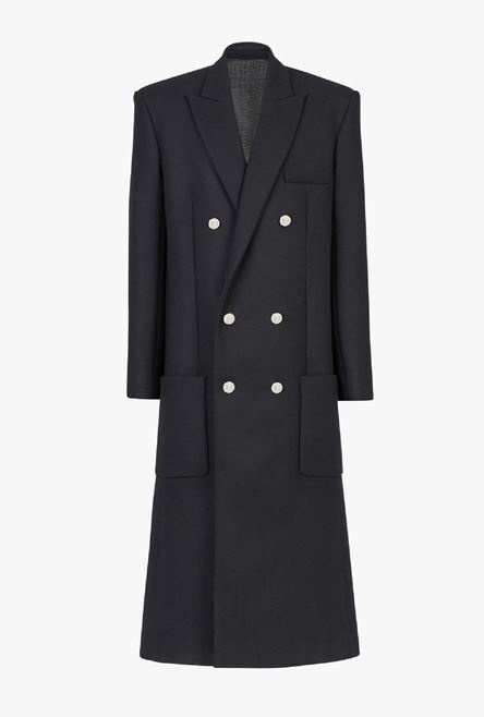 Long asymmetrical black wool coat - 1