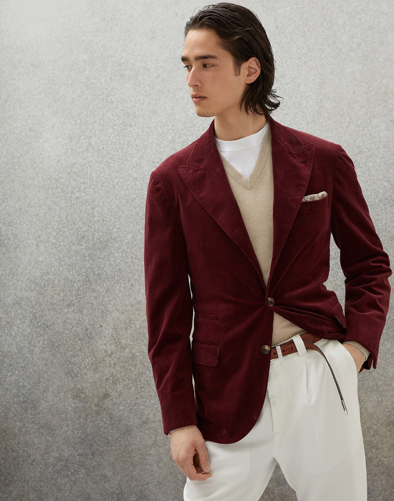 Comfort cotton and cashmere corduroy deconstructed blazer with large peak lapels 1
