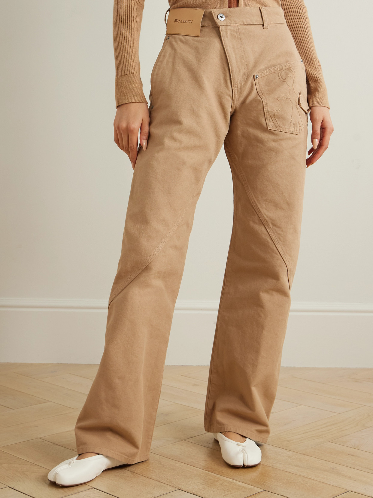 Twisted Asymmetric Embroidered Cotton-canvas Pants - 4