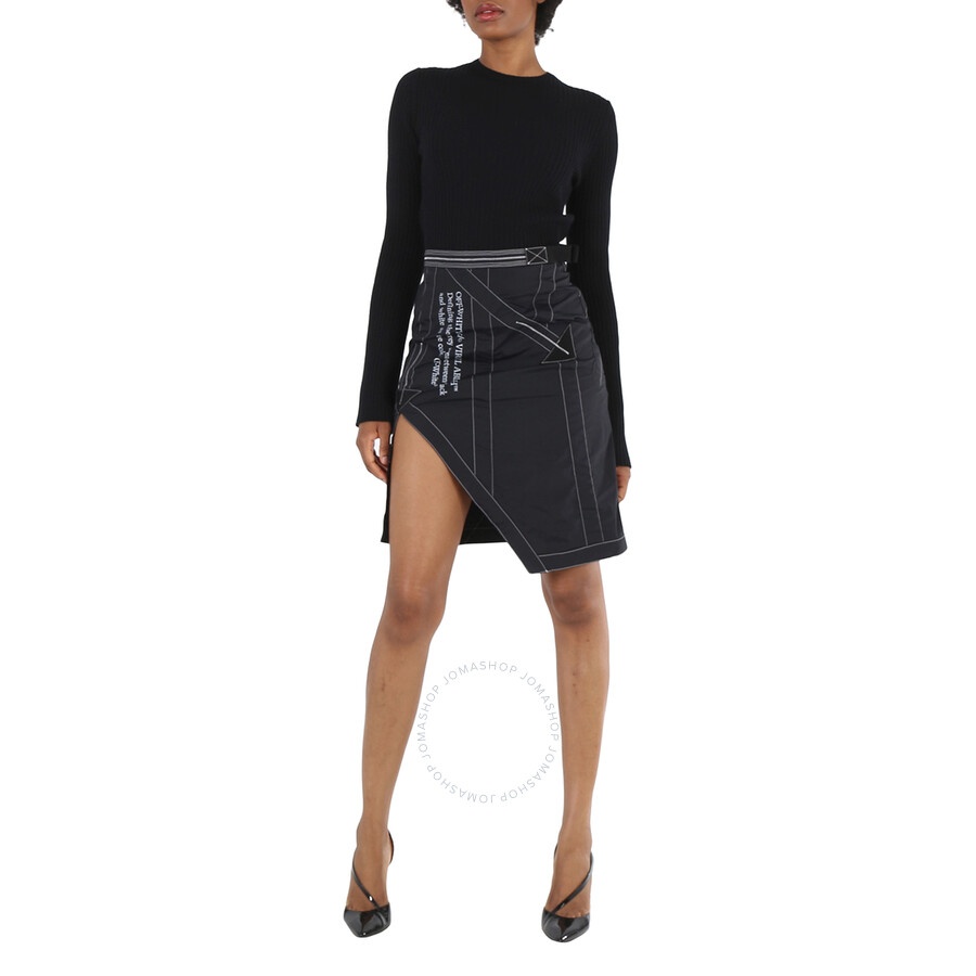 Off-White Side-Vent Asymmetric Skirt in Black White - 6