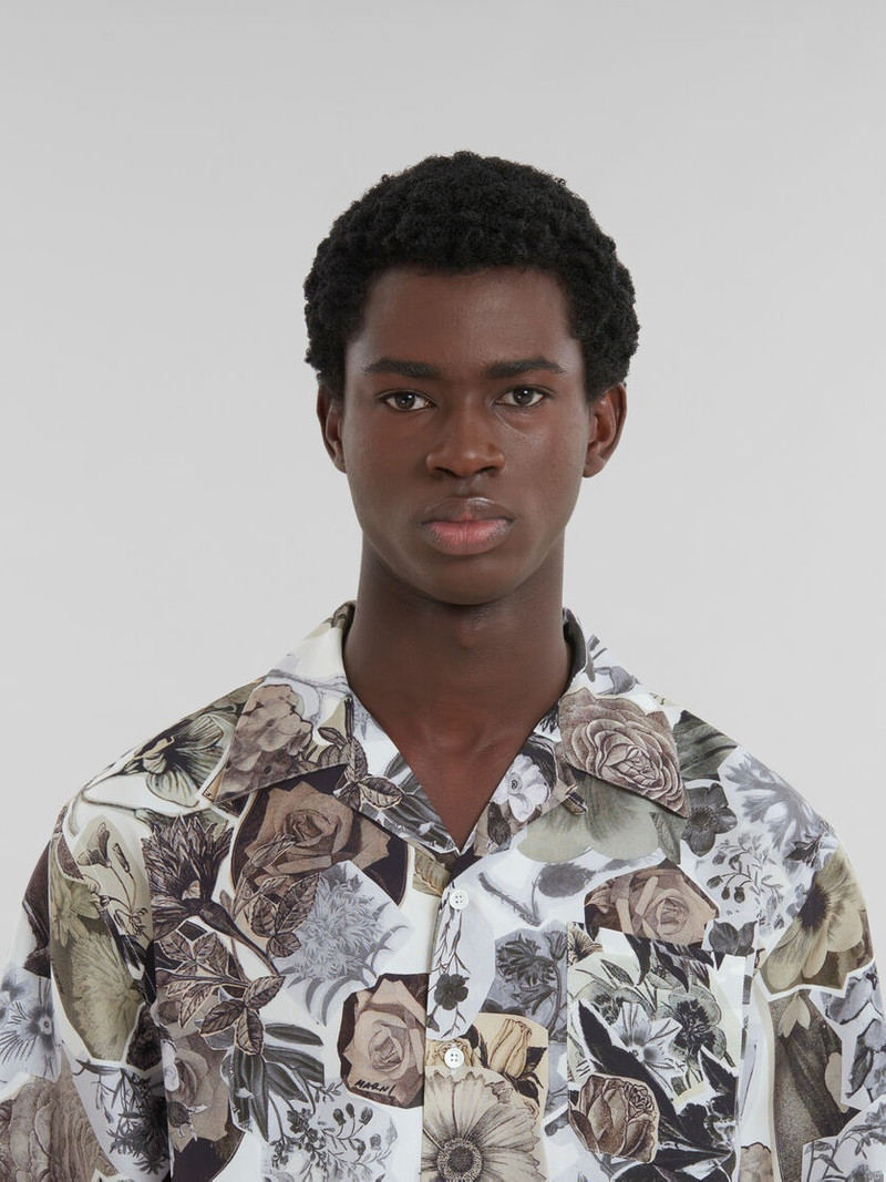 BLACK AND WHITE HABOTAI SILK BOWLING SHIRT WITH NOCTURNAL PRINT 4