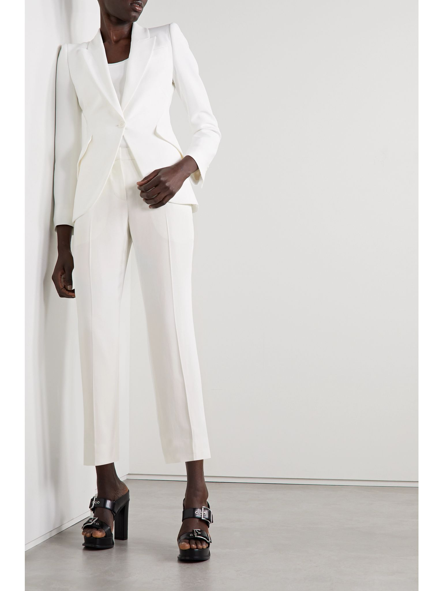 Crepe straight-leg pants Ivory - 2