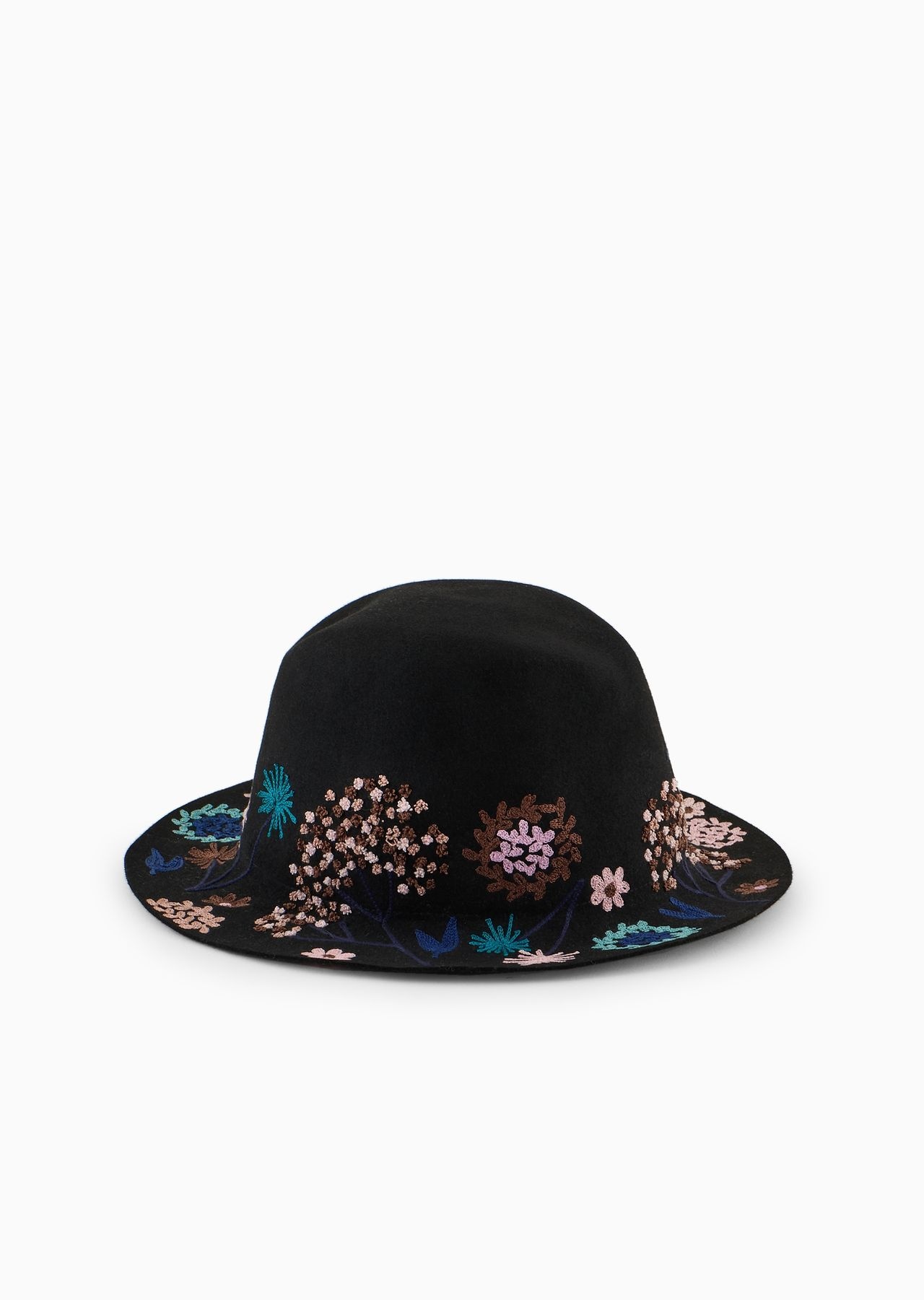 Floral embroidered rabbit fur hat - 1