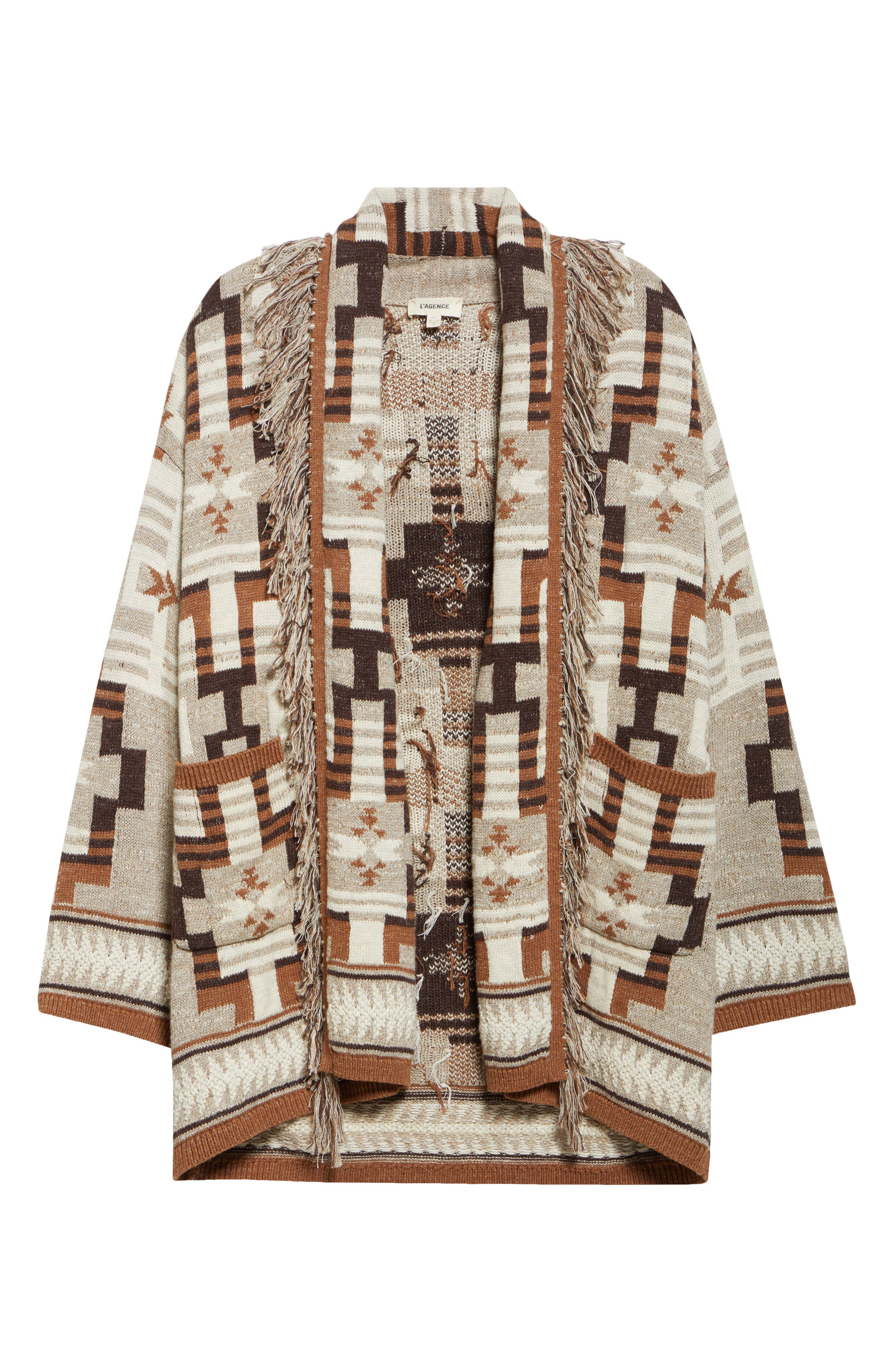 L'AGENCE Jair Geo Pattern Fringe Cardigan in Natural Multi at Nordstrom - 6