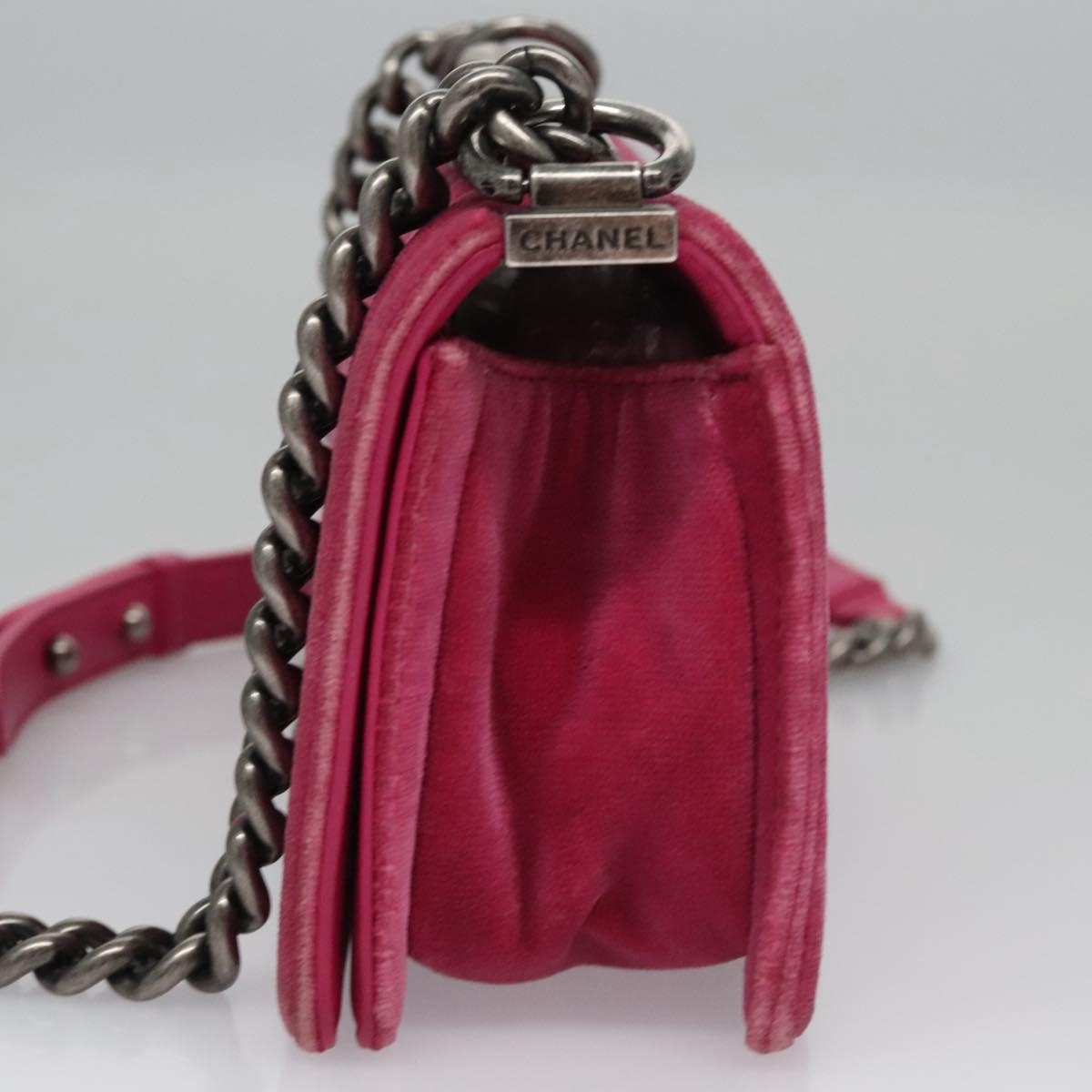 CHANEL Chain Boy CHANEL Matelasse Shoulder Bag Velor Pink CC - 4