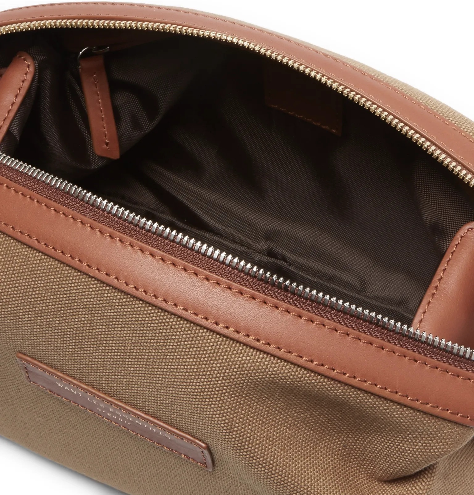 Kenyatta Leather-Trimmed Organic Cotton-Canvas Wash Bag - 2