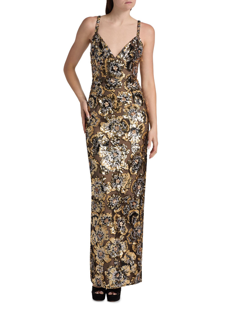 Women's Allegra Sequined Sleeveless V-Neck Gown - Gold Multi 3