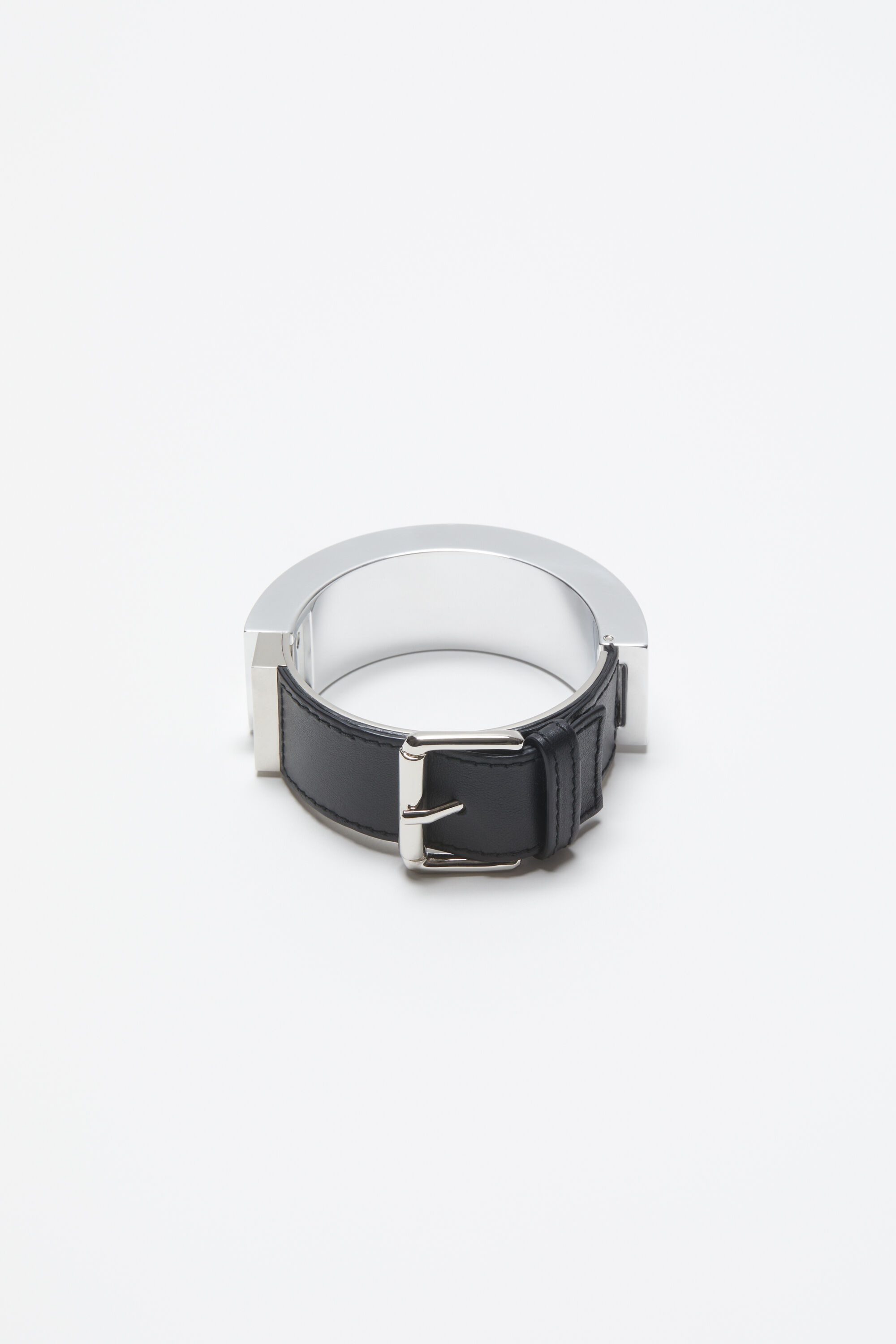 Leather cuff bracelet - Silver/black - 1