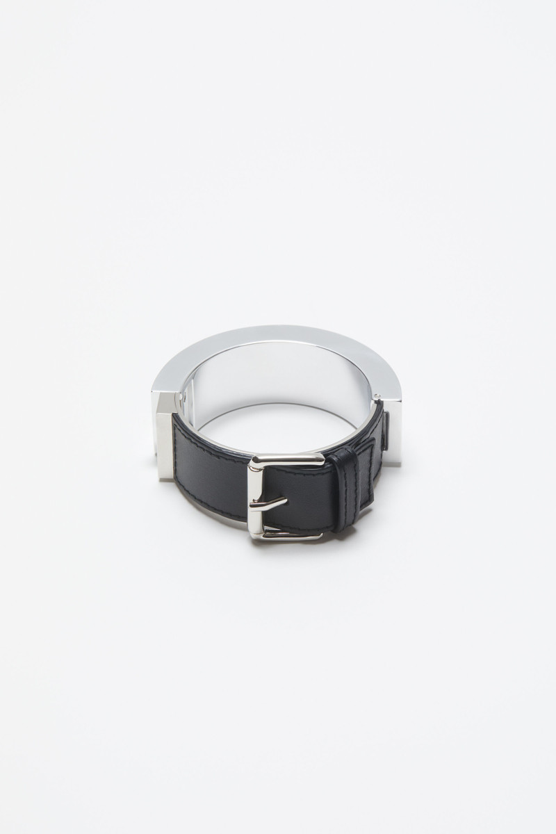 Leather cuff bracelet - Silver/black 1