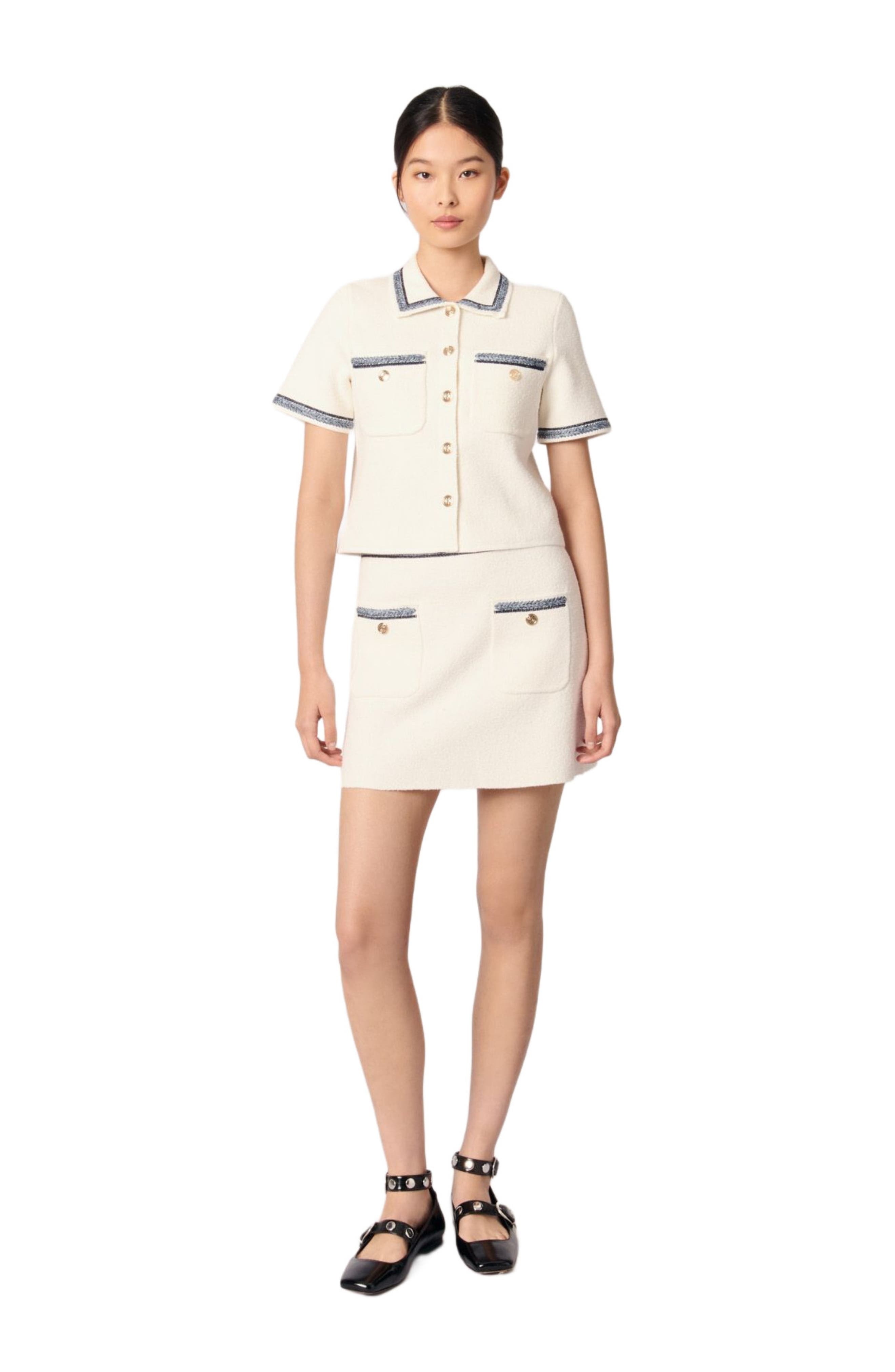 maje Cropped contrasting trim cardigan in Ecru at Nordstrom - 1