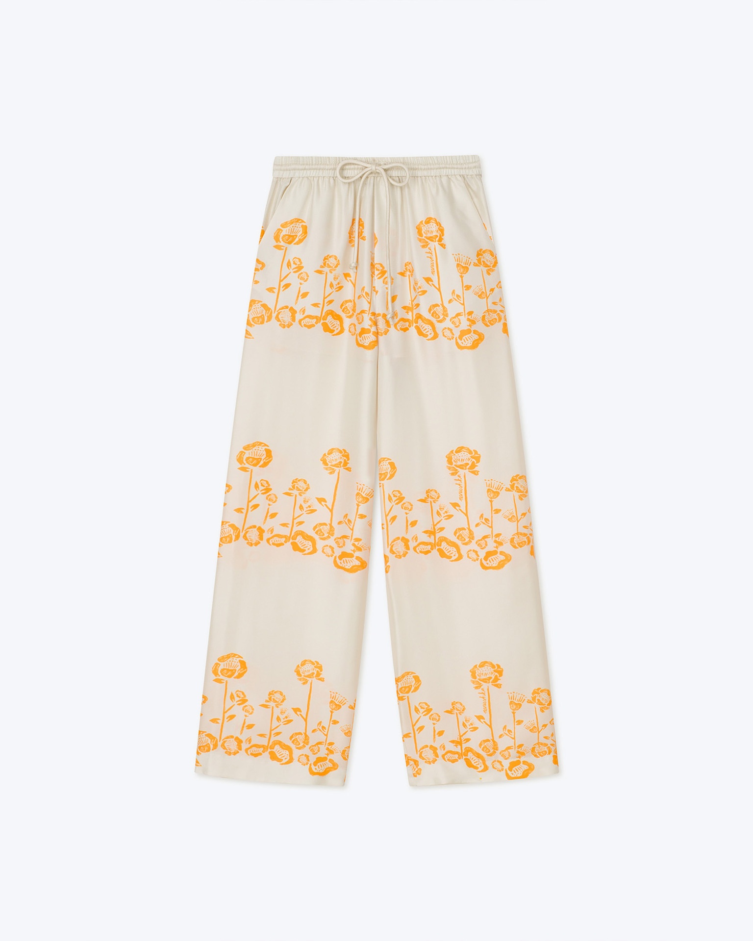 JARINE - Printed twill silk pants - Blockwood floral - 1