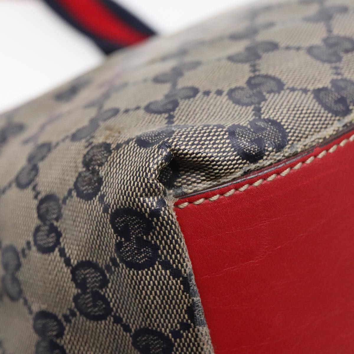 GUCCI GG Crystal Sherry Line Tote Bag Gold Red Navy - 14