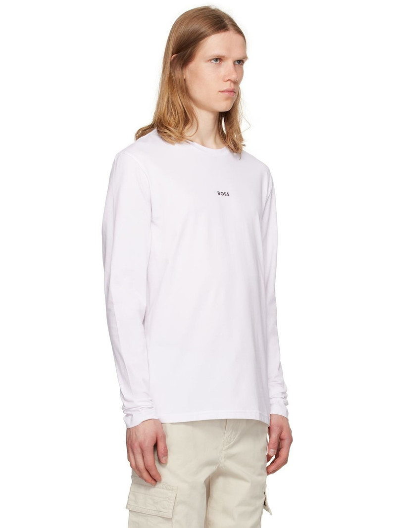 White Long-Sleeved Stretch Cotton Logo Print T-shirt 2